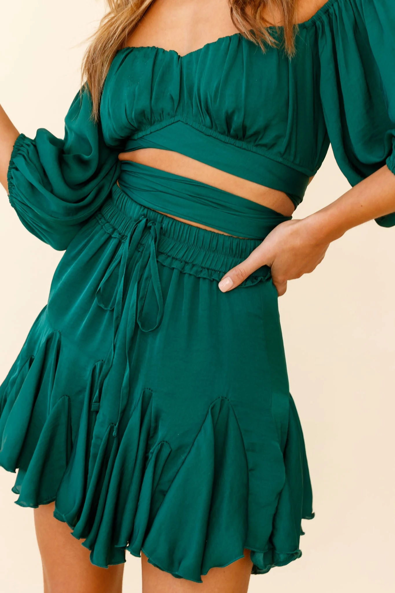 Robyn Flounce Mini Skirt Forest Green - Image 4