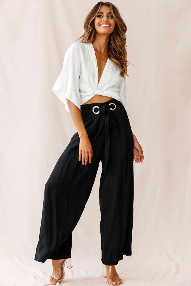 Saigon Wide Leg Eyelet Pants Black - Image 2