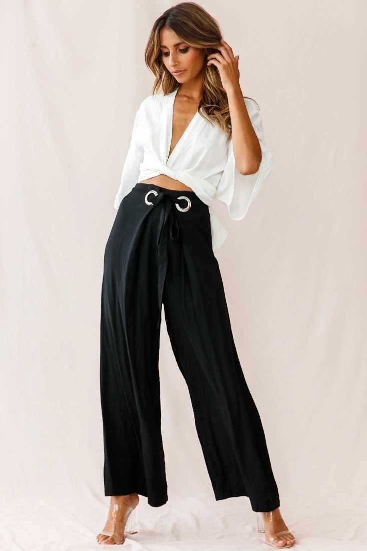 Saigon Wide Leg Eyelet Pants Black - Image 6