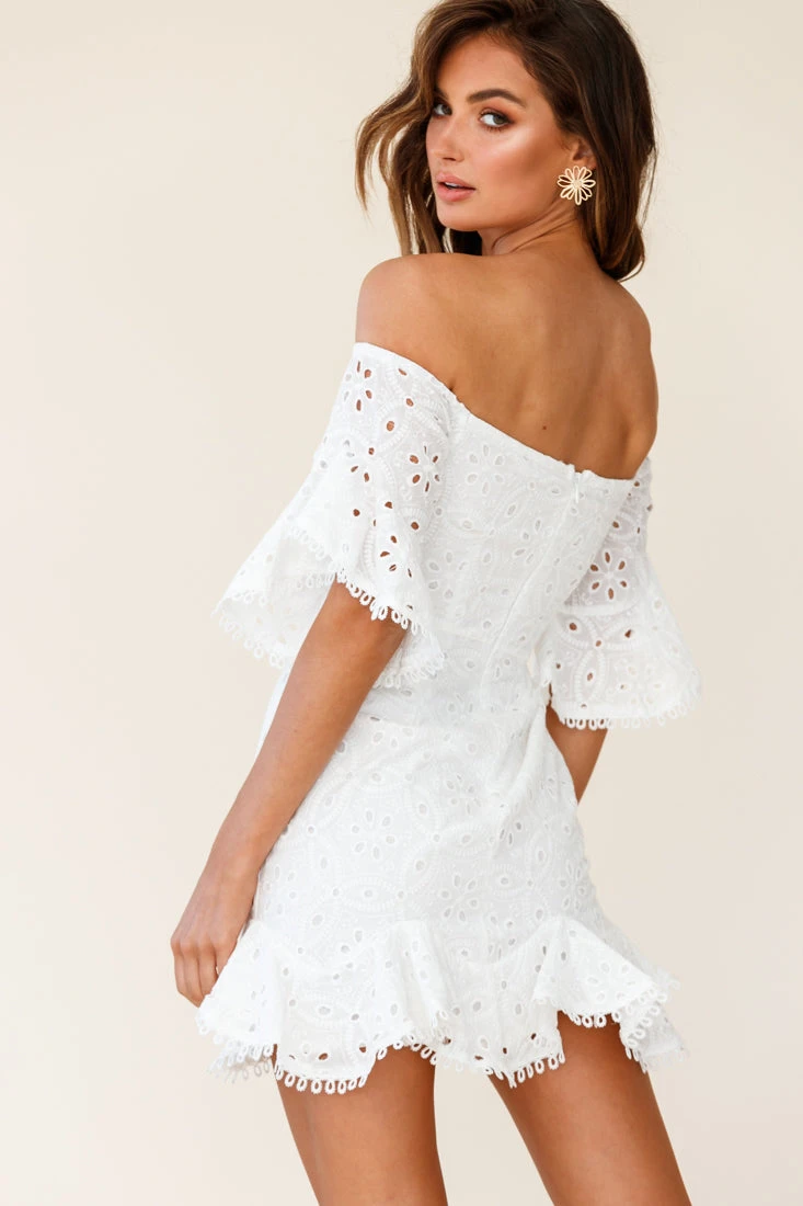 Elissa Off-Shoulder Broderie Anglaise Dress White - Image 2