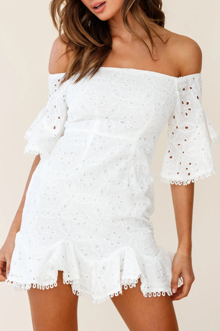 Elissa Off-Shoulder Broderie Anglaise Dress White - Image 7