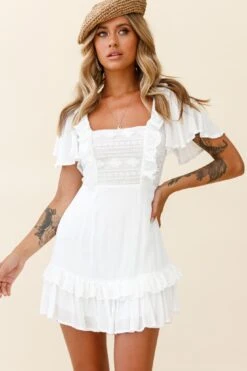 Say You Love Me Embroidery And Frill Detail Dress White