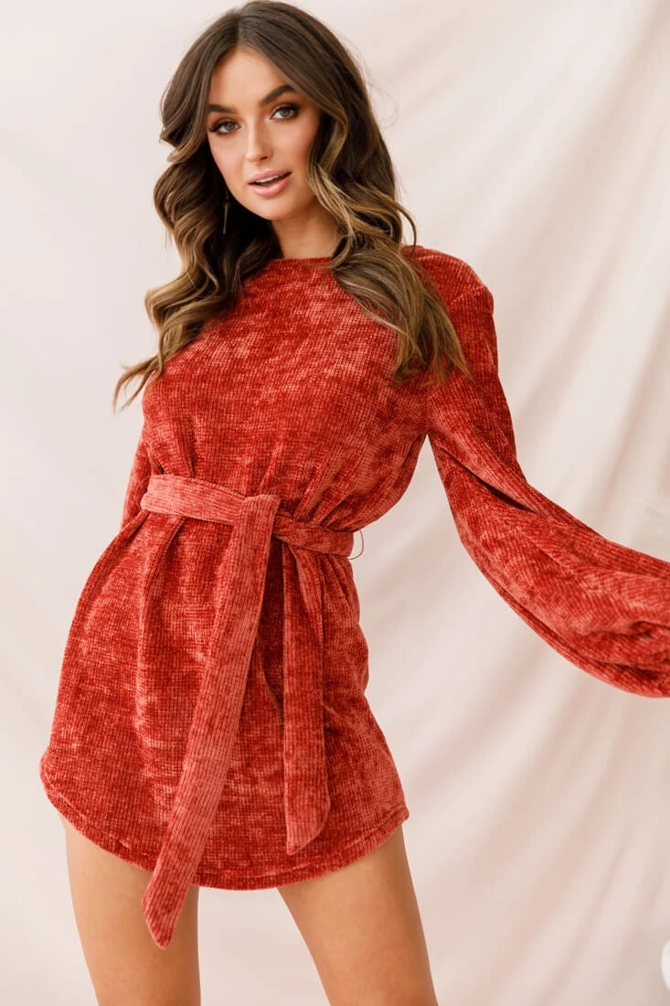 Diva Velvet Yarn Knit Dress Rust