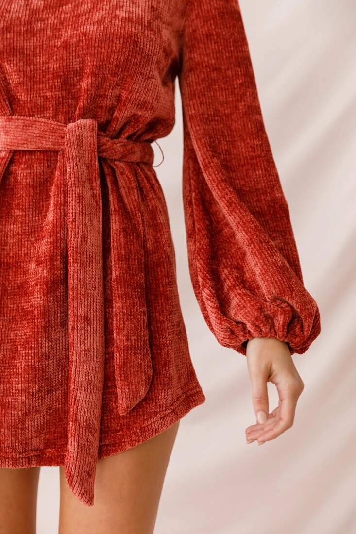 Diva Velvet Yarn Knit Dress Rust - Image 5