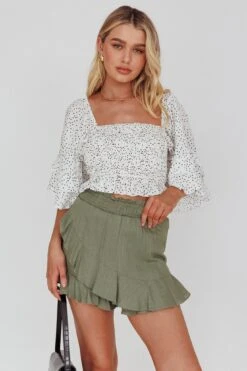 Boardwalk Bell Sleeve Crop Top Spotty White