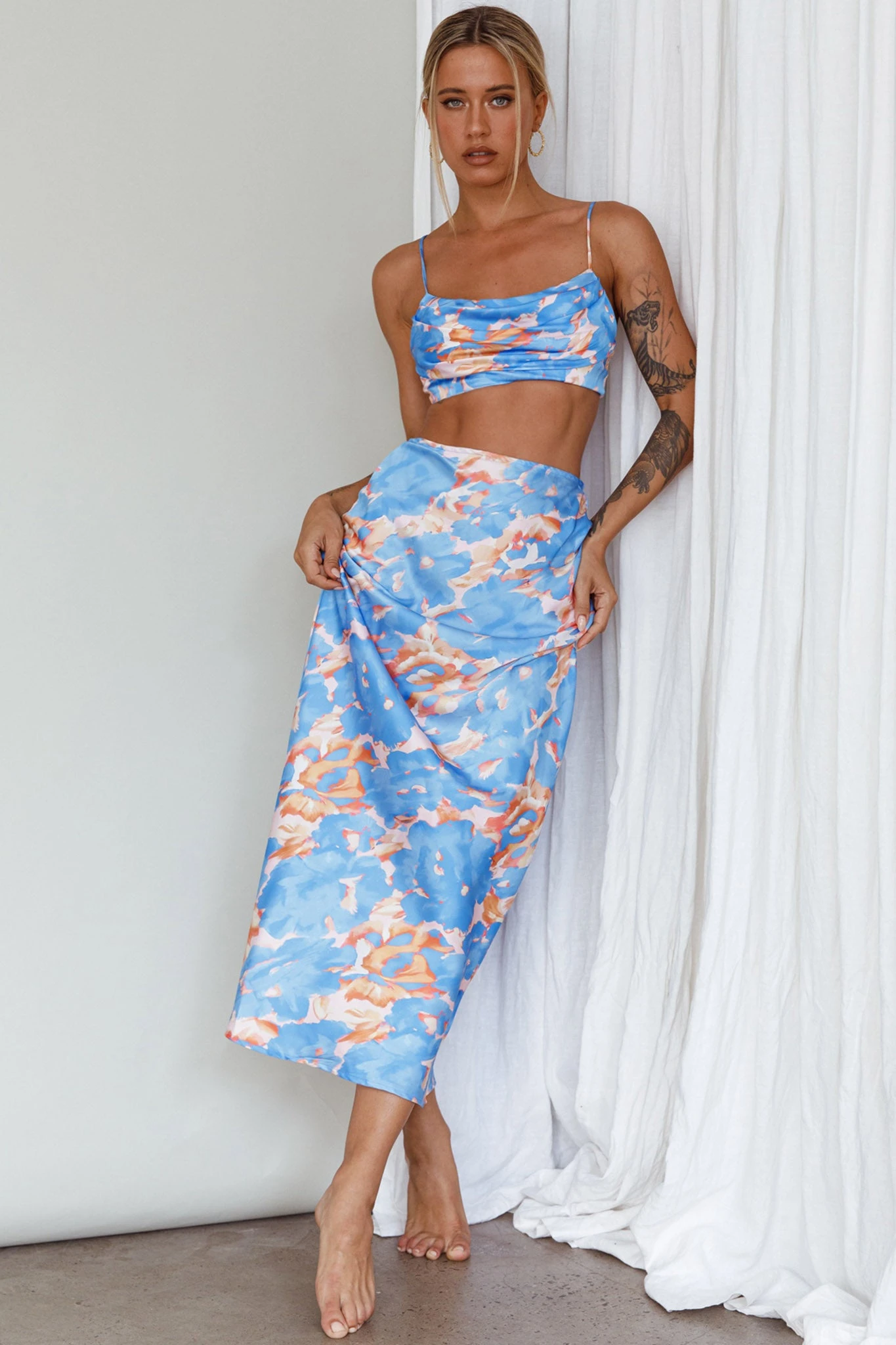 Well Versed Maxi Skirt Abstract Blue - Image 3