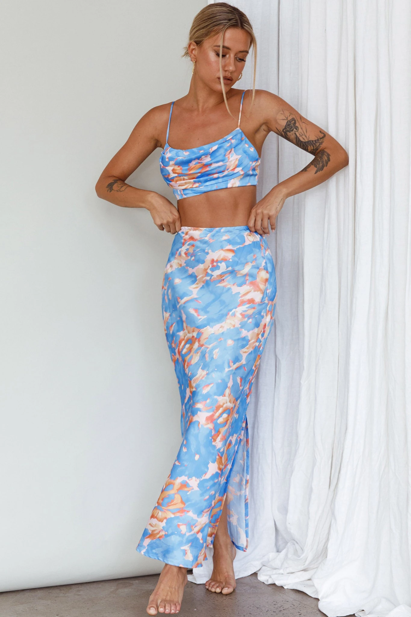 Well Versed Maxi Skirt Abstract Blue - Image 5