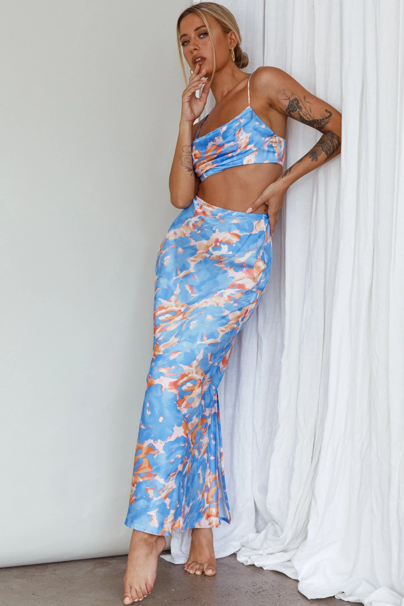 Well Versed Maxi Skirt Abstract Blue - Image 9