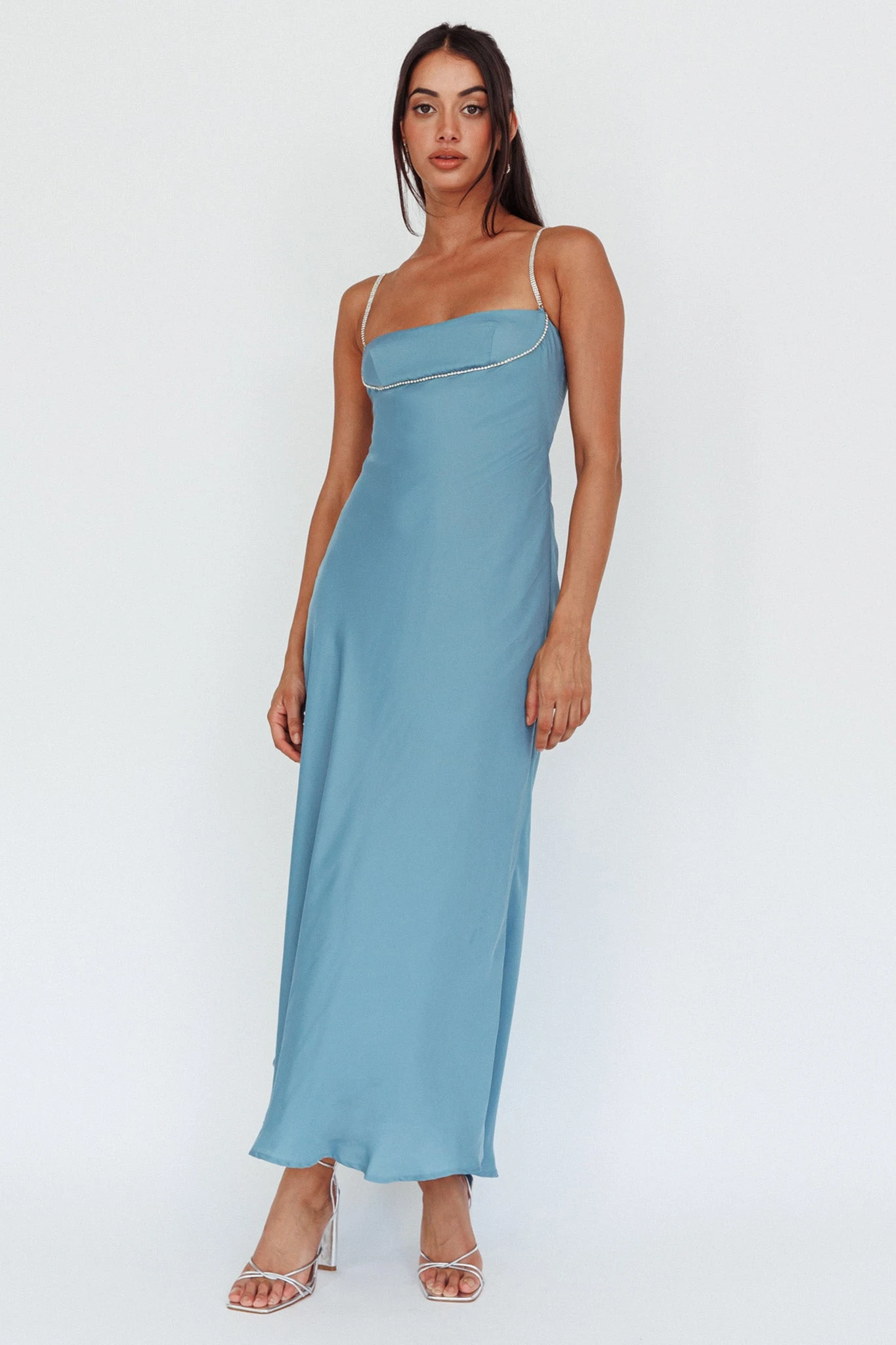 Linka Diamante Strap Maxi Dress Steel - Image 5