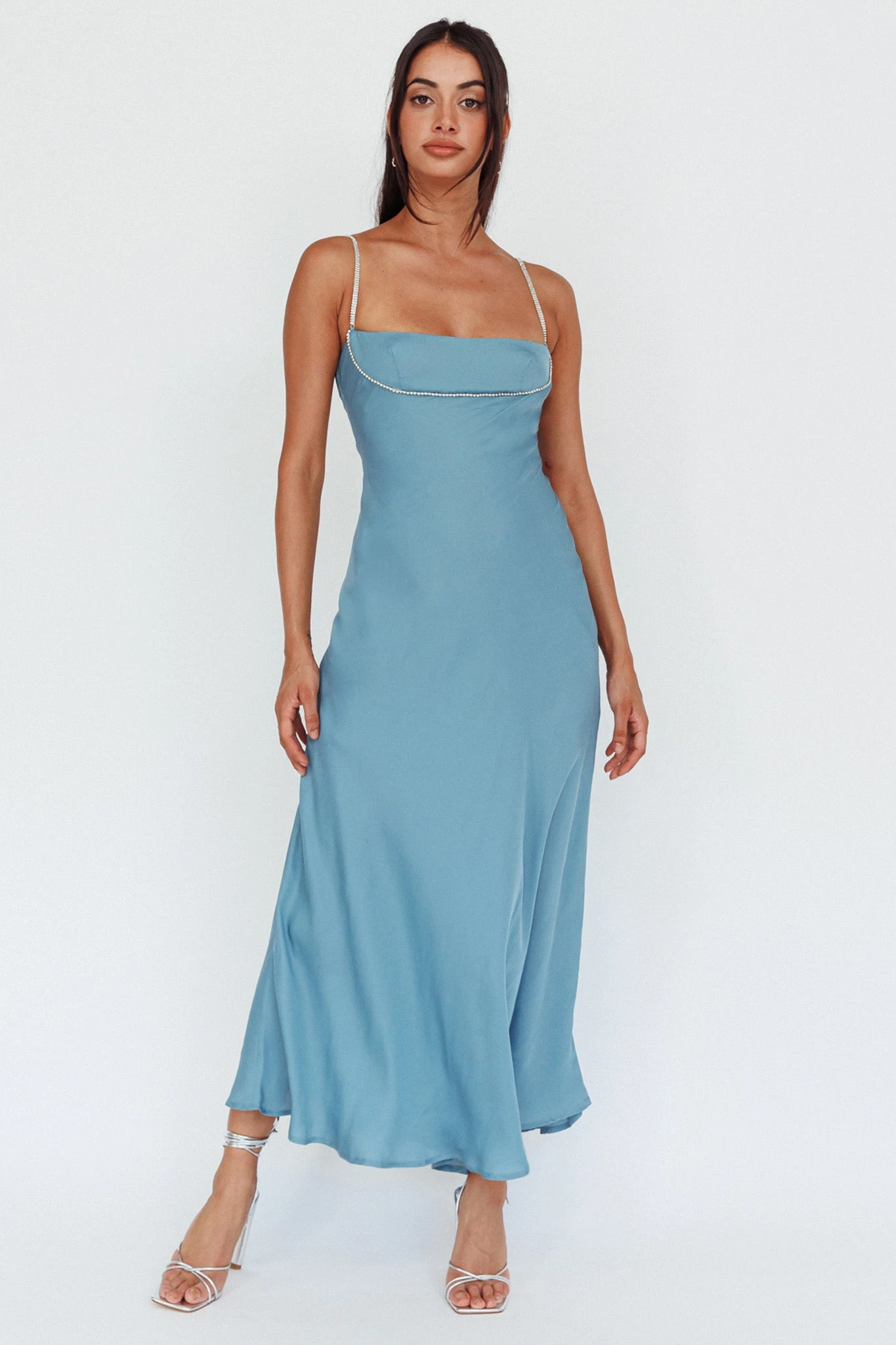 Linka Diamante Strap Maxi Dress Steel - Image 6