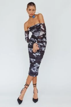 Cece Off-Shoulder Midi Dress Floral Black