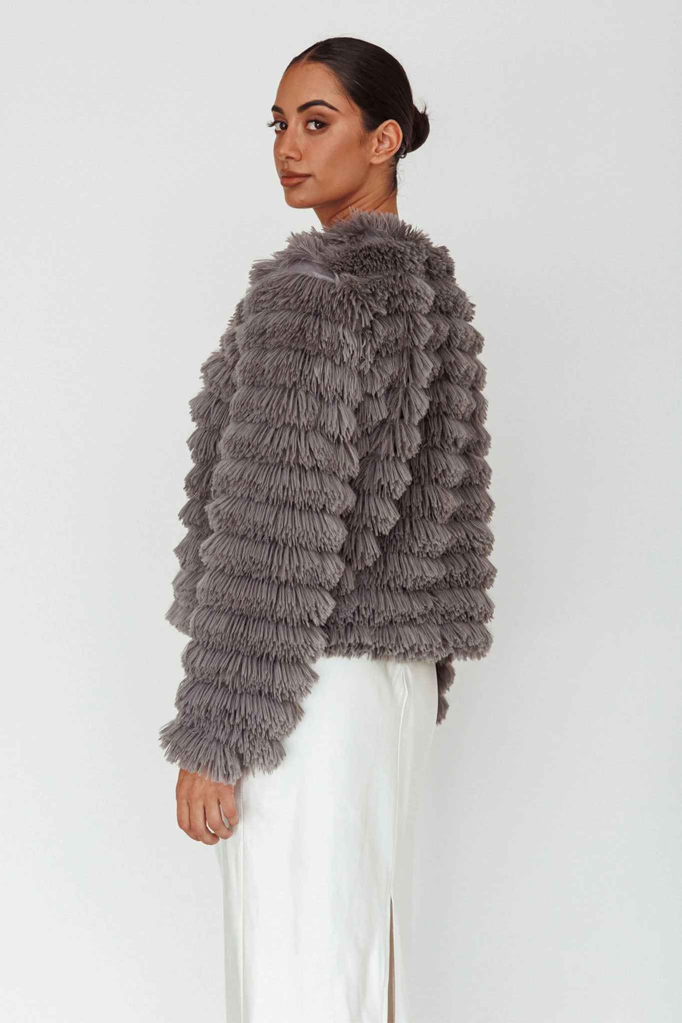 Montana Shaggy Faux Fur Coat Grey - Image 2