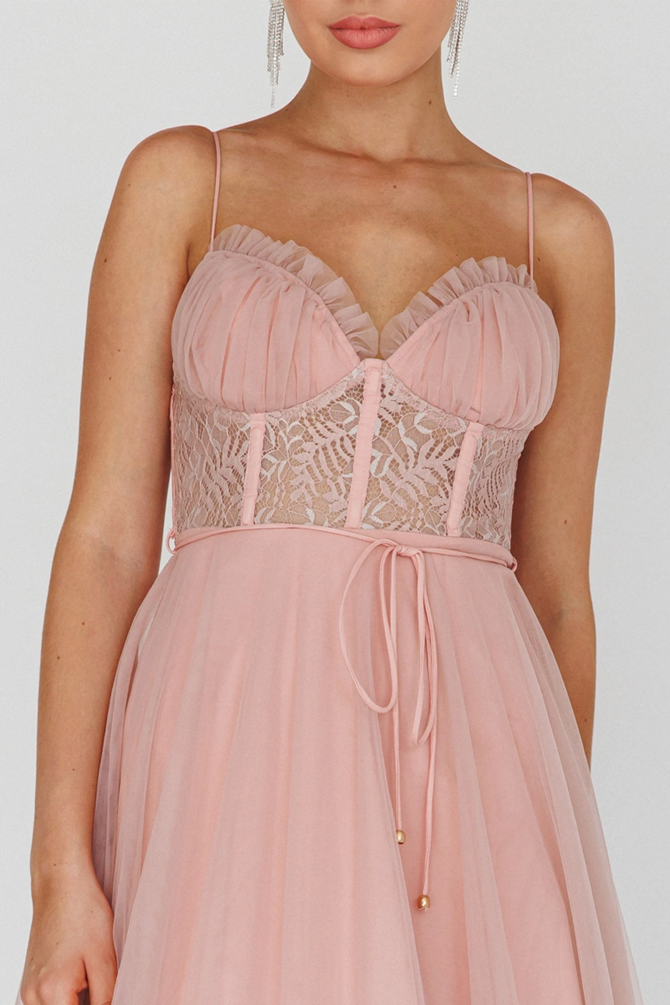 Trophy Lace Bodice Mesh Midi Dress Blush - Image 4