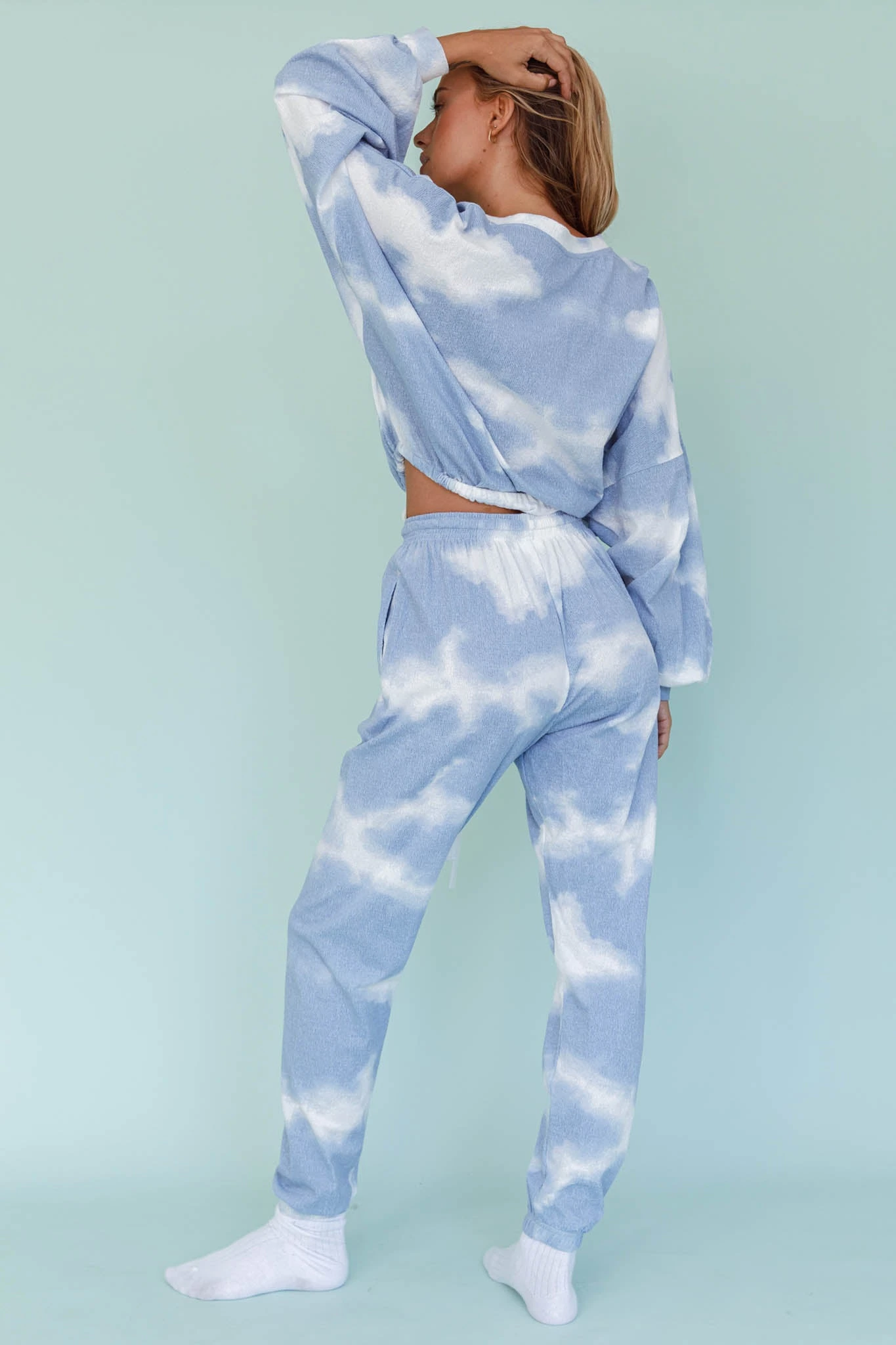 Low Key Drawstring Ribbed Pants Blue - Image 2