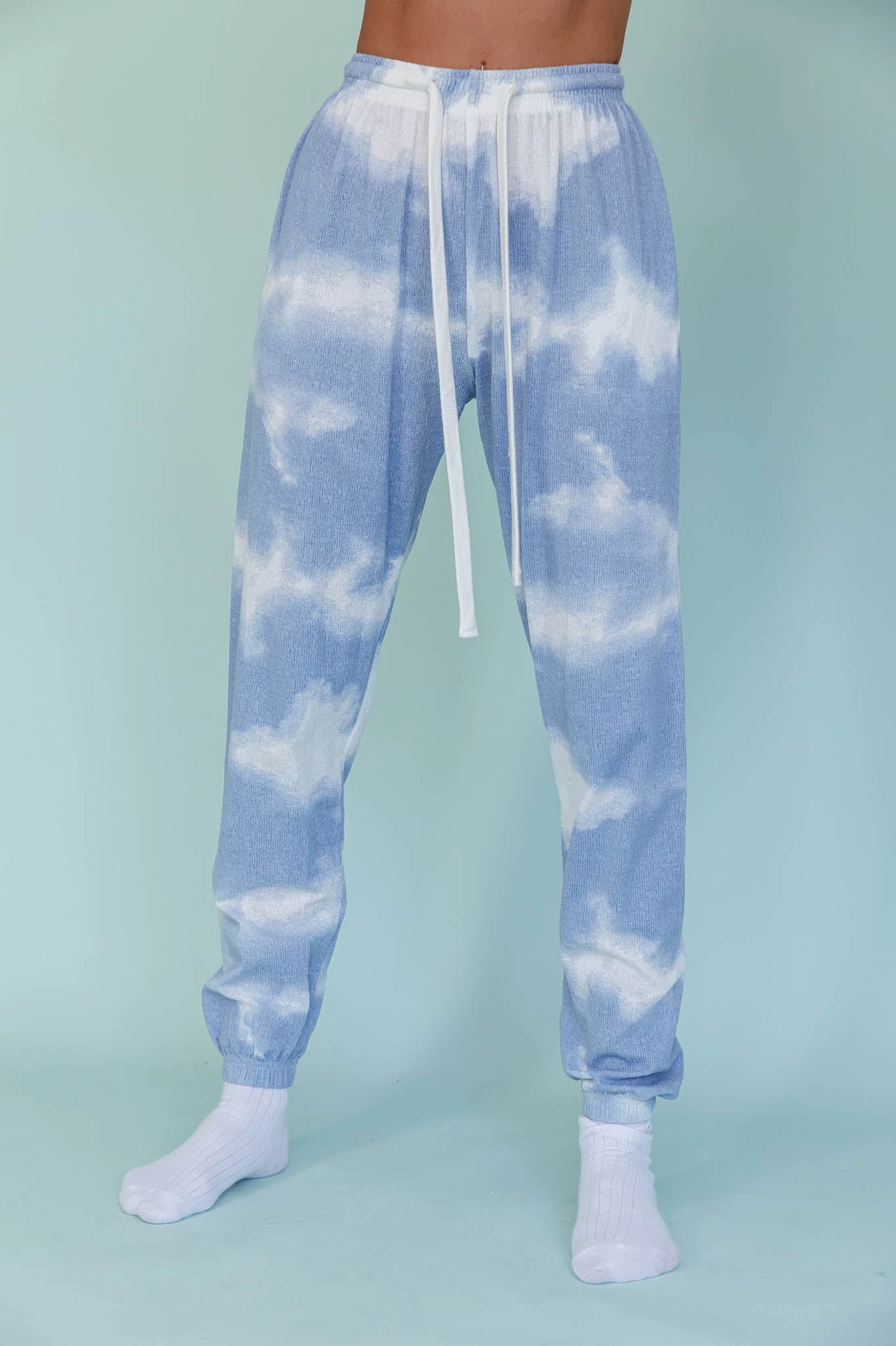 Low Key Drawstring Ribbed Pants Blue - Image 4