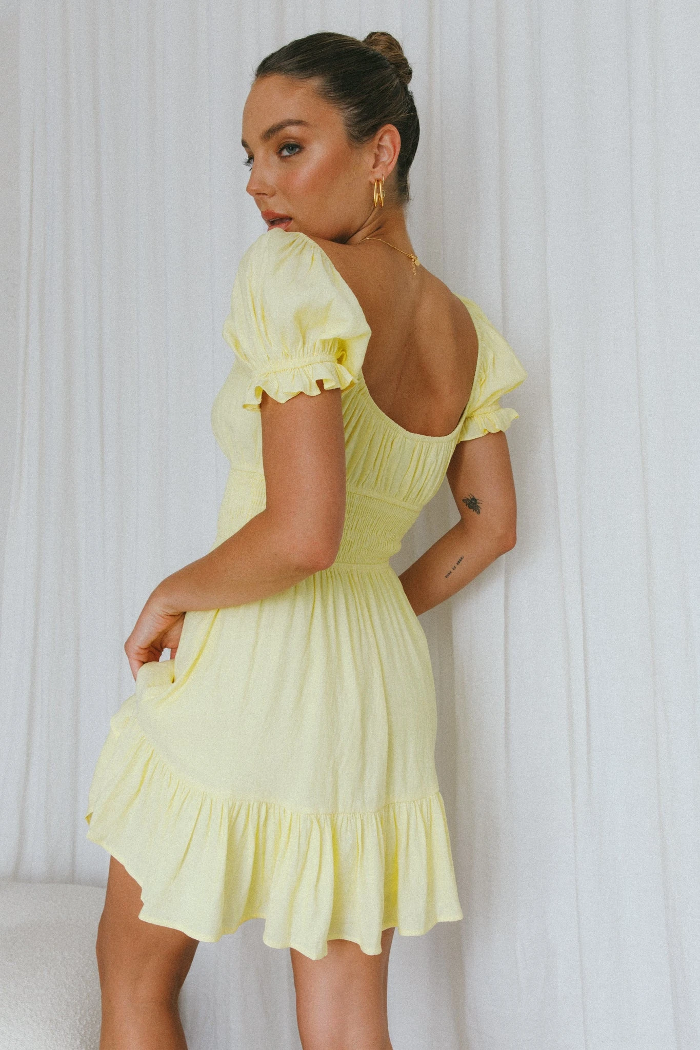 Amilie Shirred Waist Sundress Lemon - Image 2