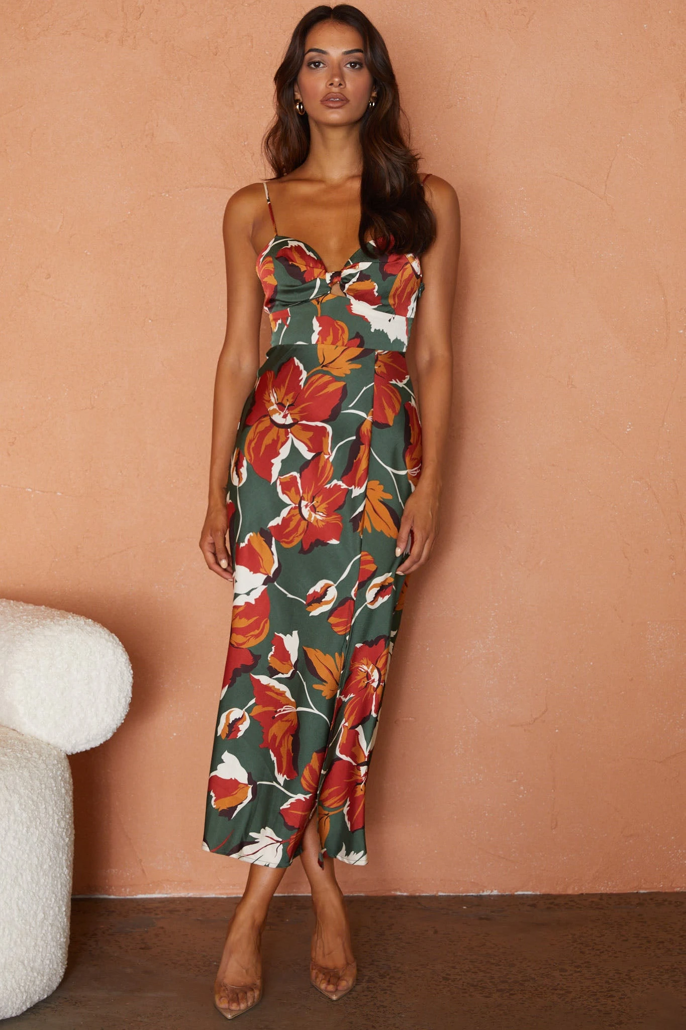 Missoula Cami Strap Padded Bust Midi Dress Floral Print Green - Image 7