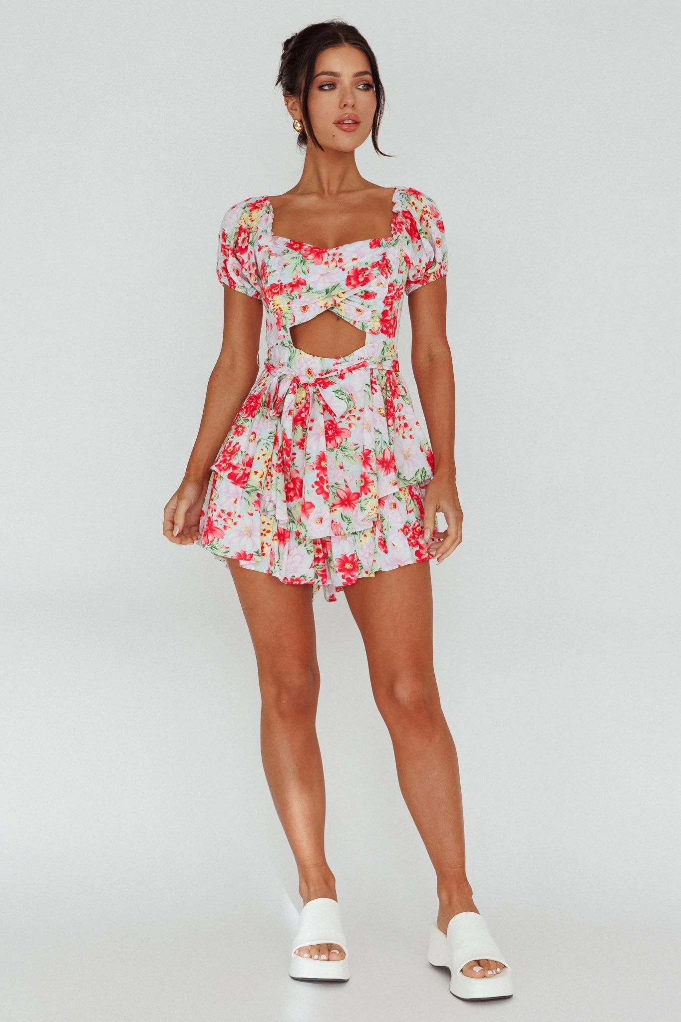 Whimsical Cut-out Bodice Romper Floral Pink - Image 3