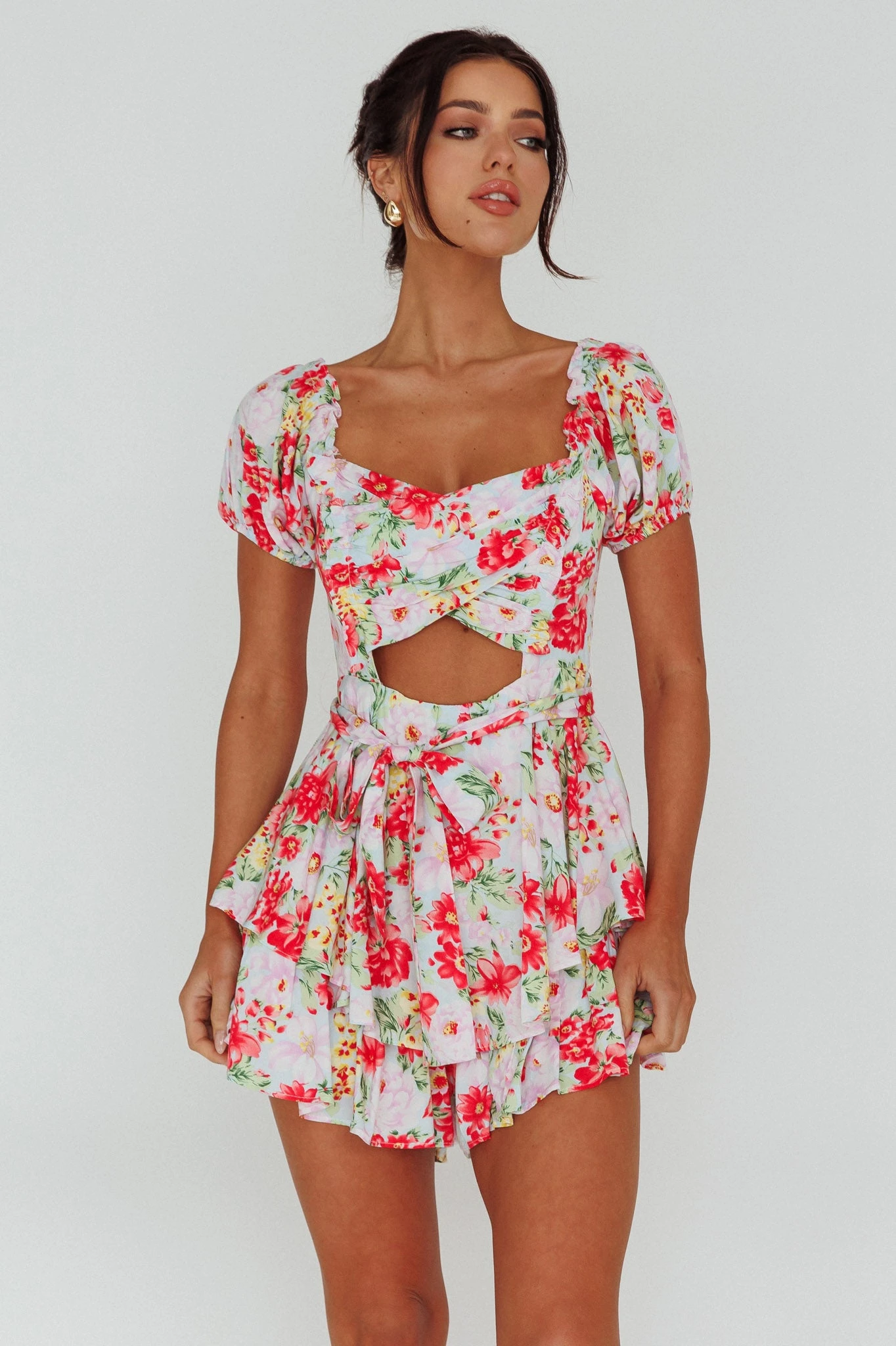 Whimsical Cut-out Bodice Romper Floral Pink - Image 5