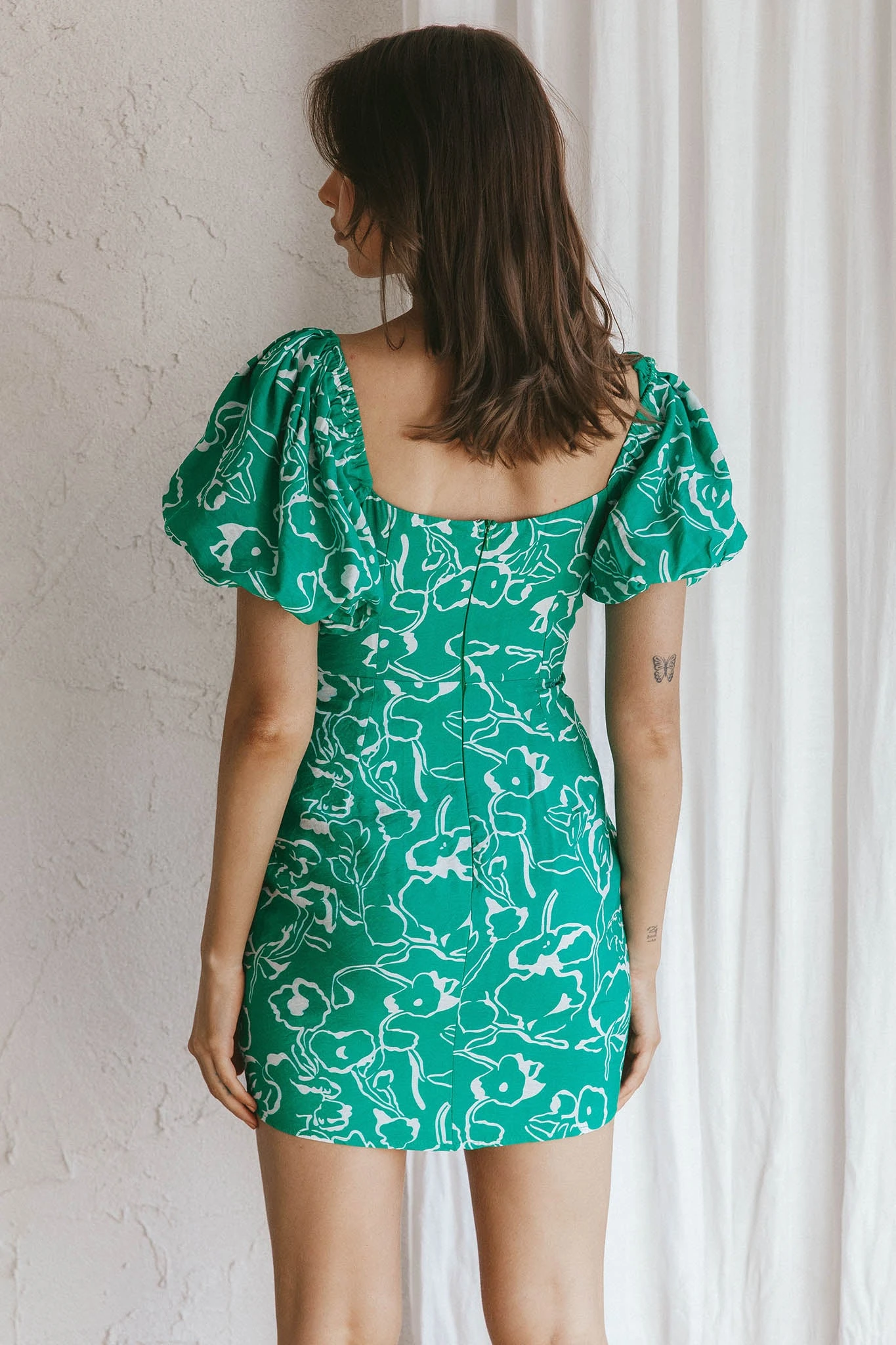 Iseo Puff Sleeve Mini Dress Print Green - Image 2