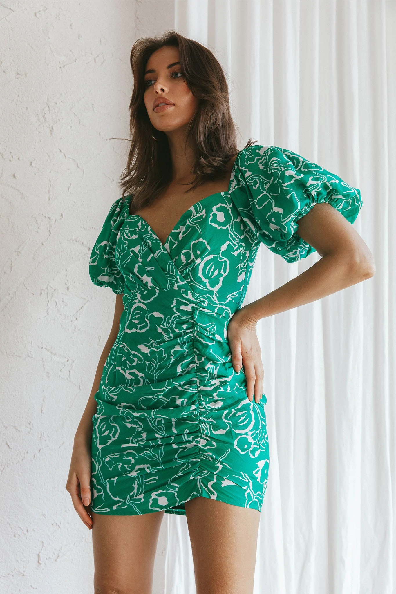 Iseo Puff Sleeve Mini Dress Print Green - Image 5