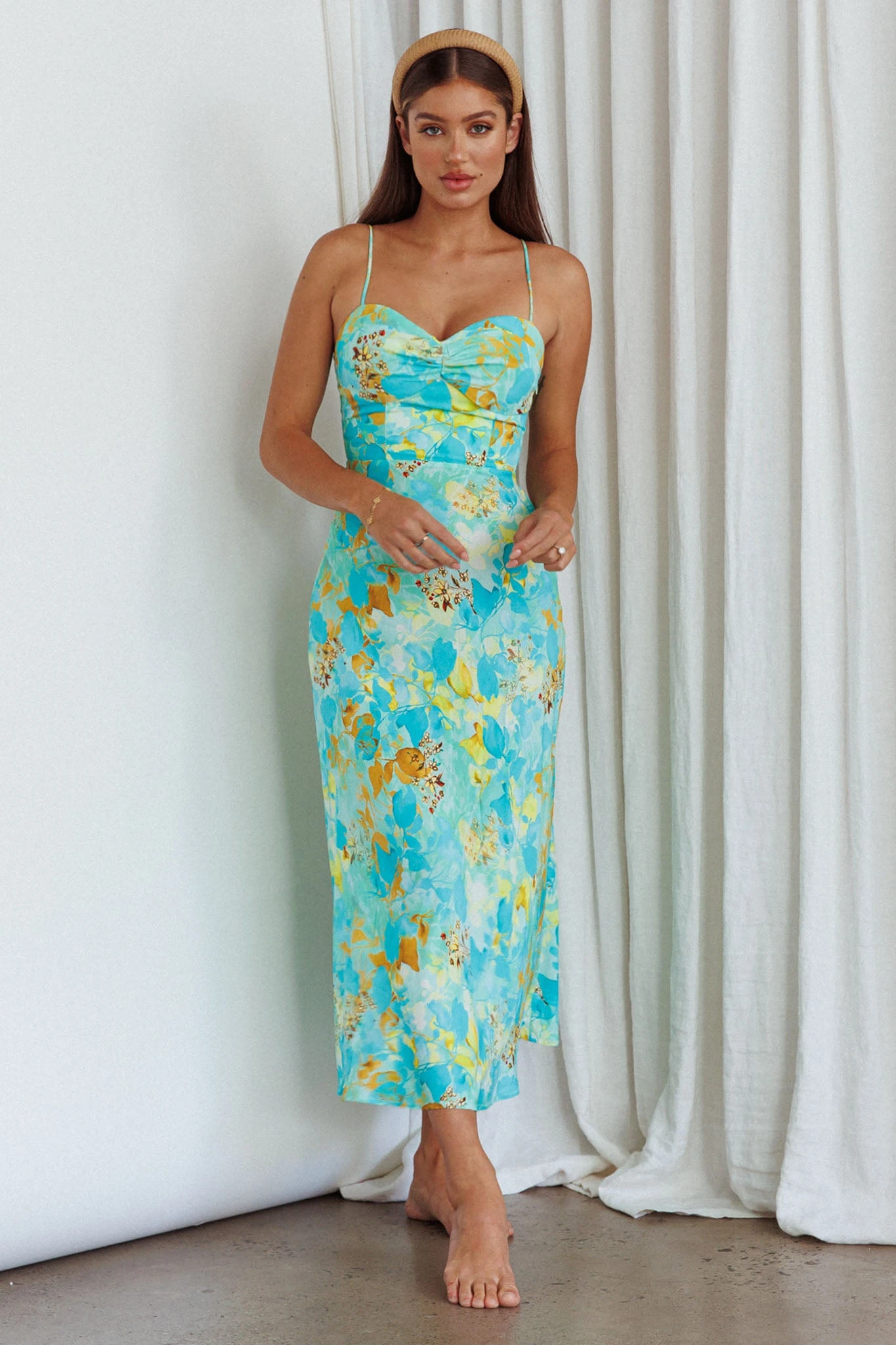 Golden Sands Cami Strap Maxi Dress Floral Teal - Image 5