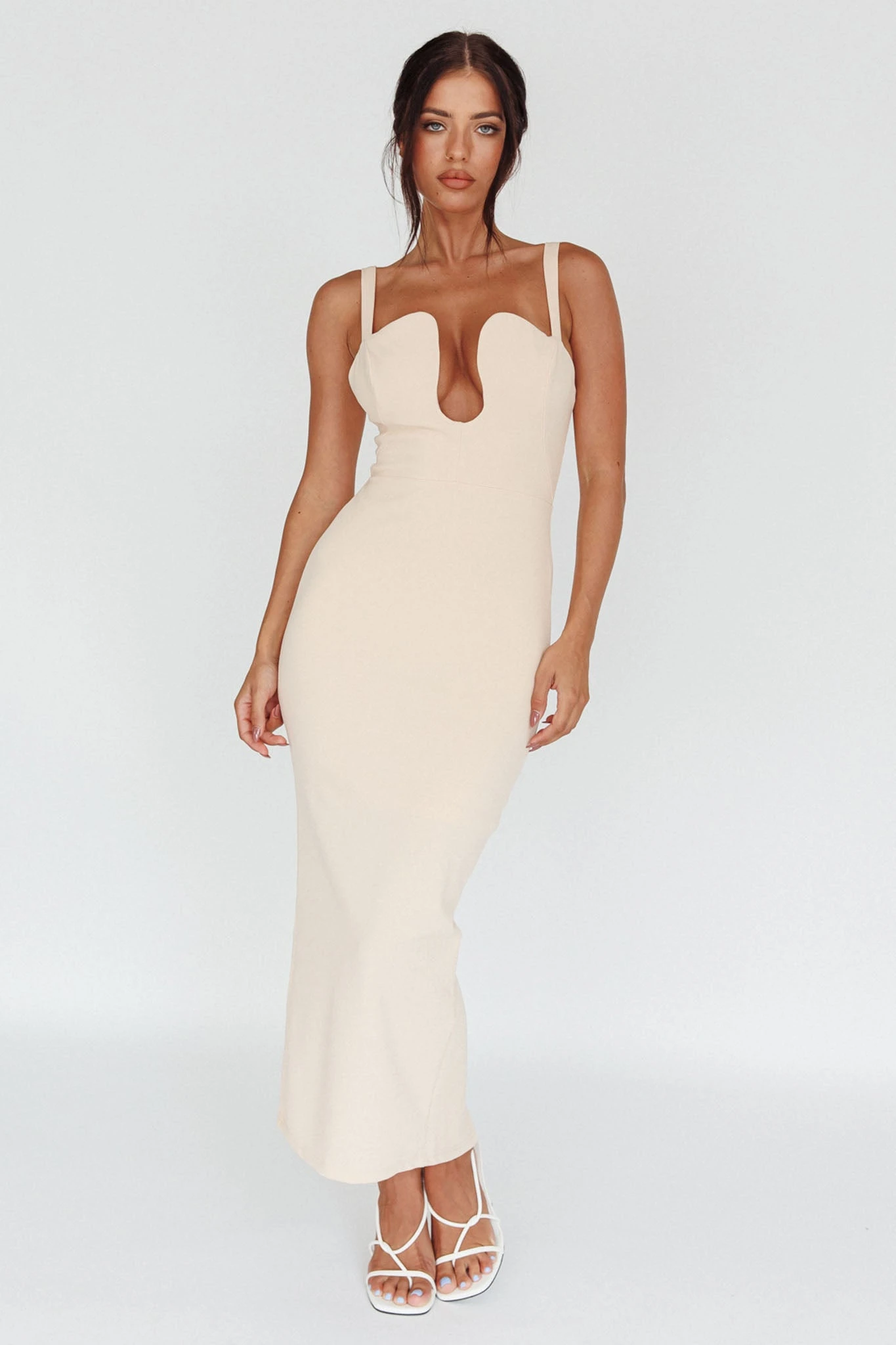 Winter Garden U-Neckline Maxi Dress Beige - Image 6