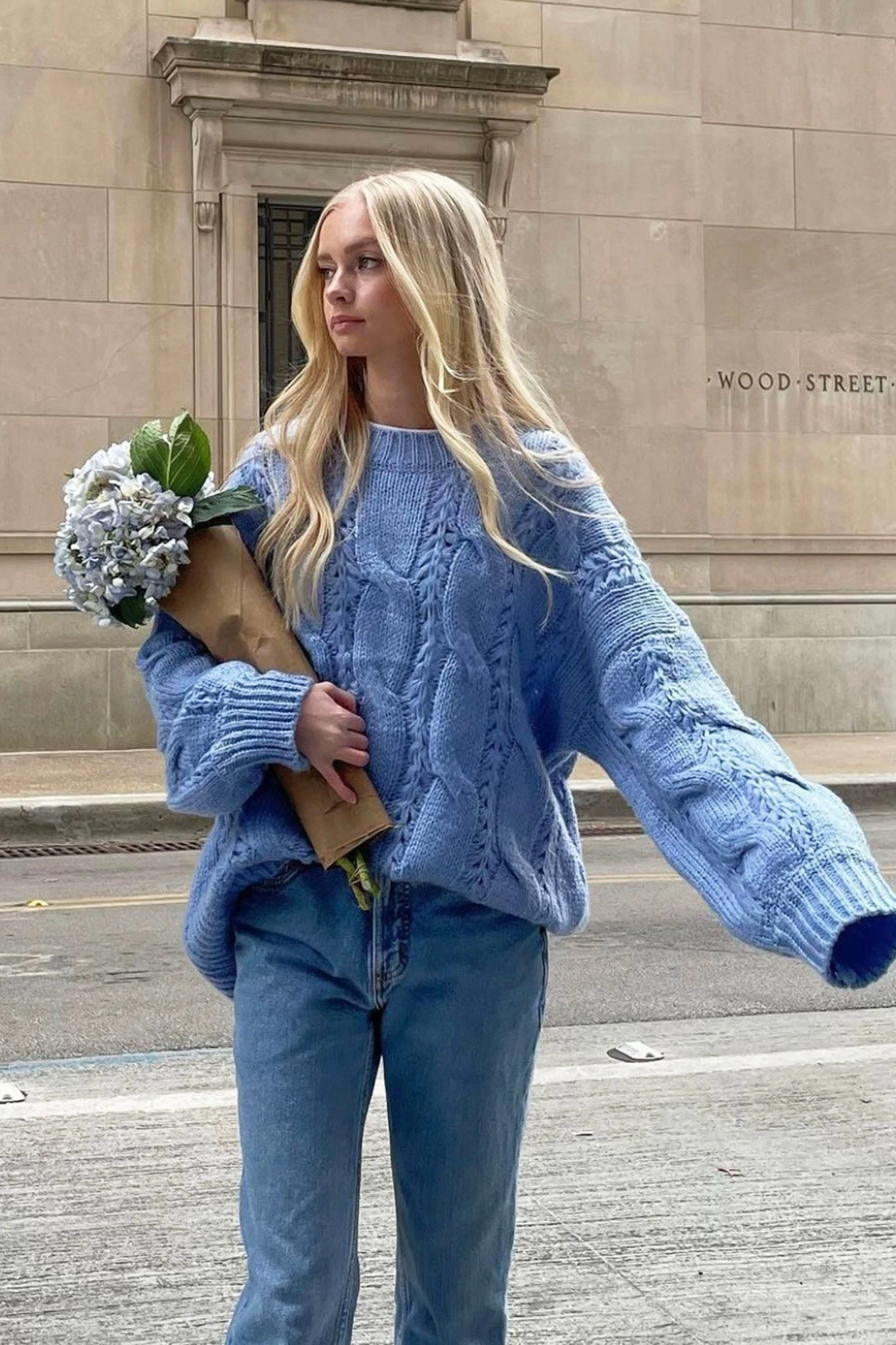 Nicola Long Sleeve Chunky Cable Knit Sweater Blue - Image 10