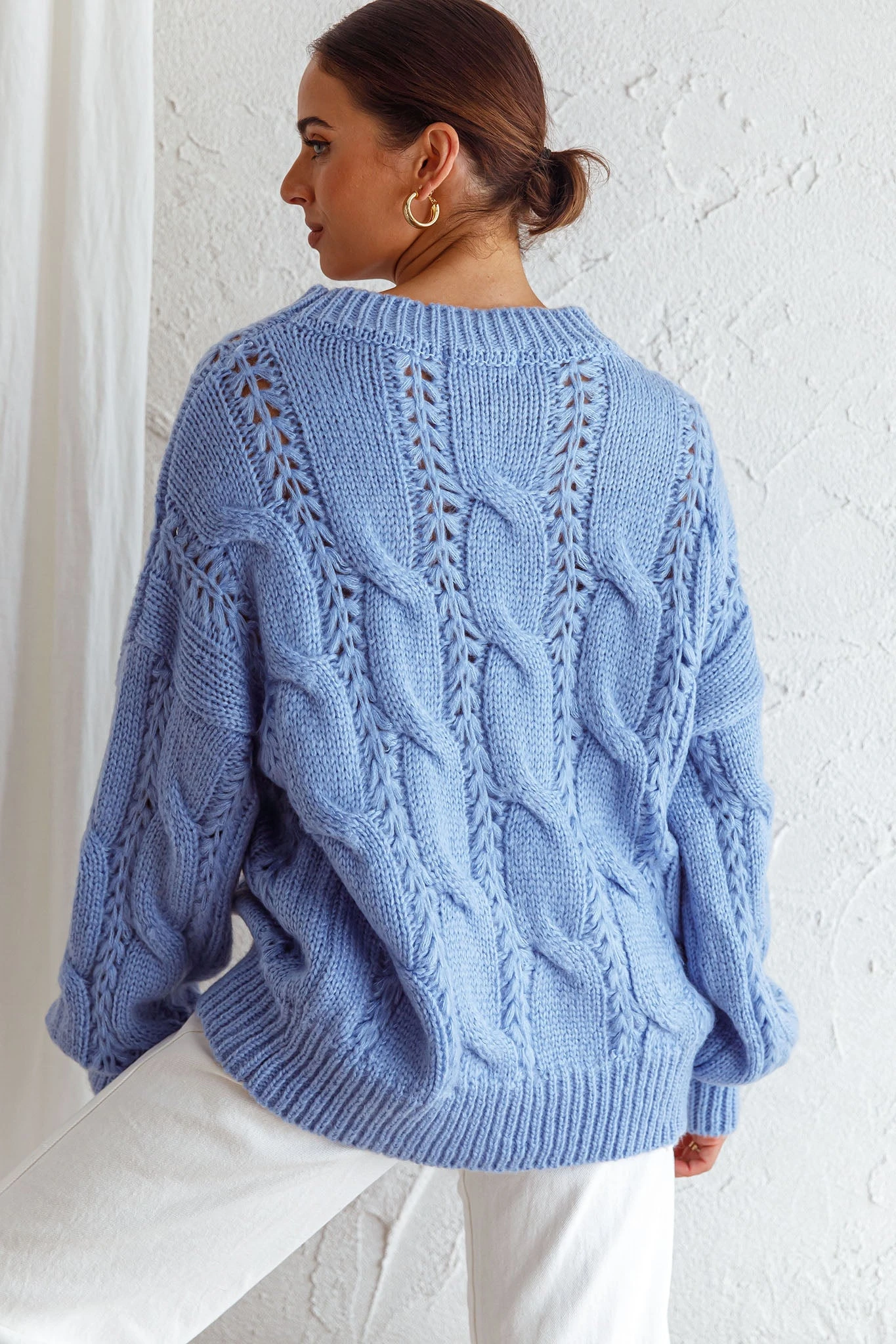 Nicola Long Sleeve Chunky Cable Knit Sweater Blue - Image 2