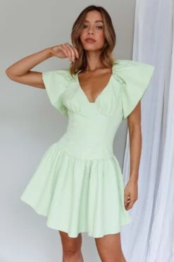 Self Love Flounce Hem Dress Lime