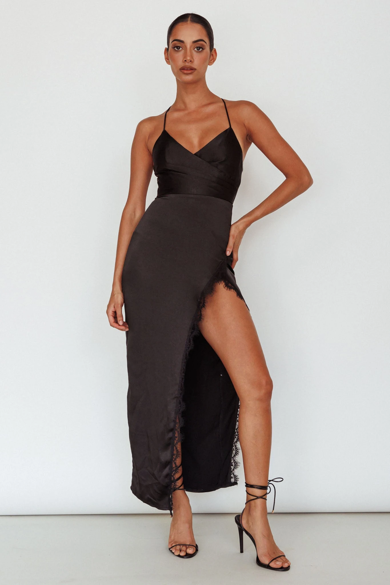 Winter Moon Lace Trim Midi Dress Black - Image 3