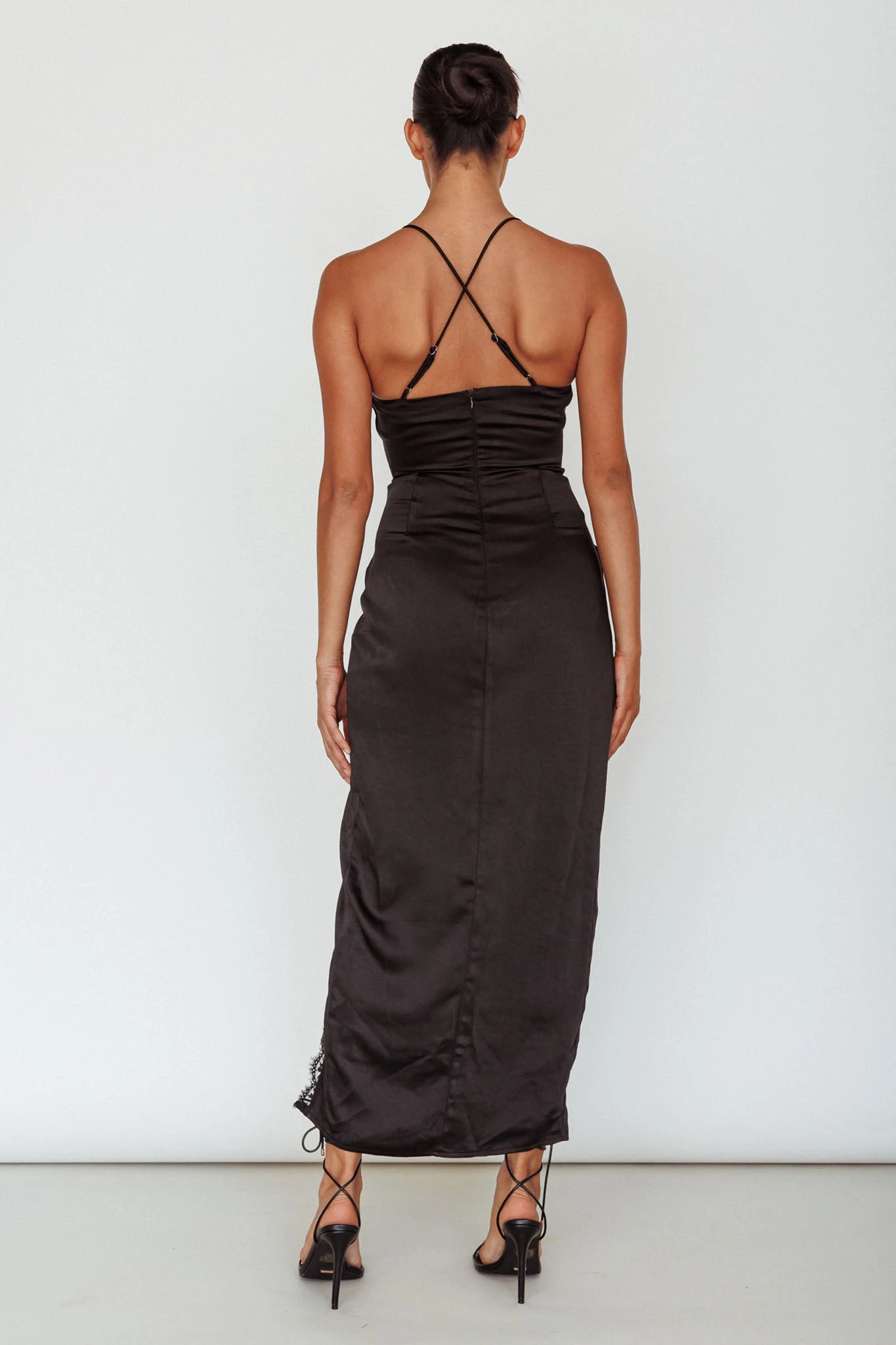 Winter Moon Lace Trim Midi Dress Black - Image 2