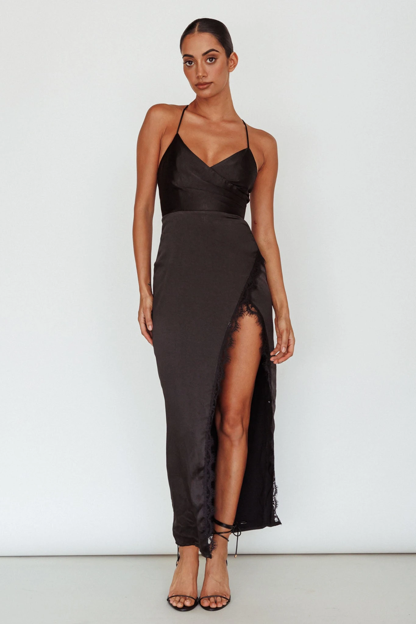 Winter Moon Lace Trim Midi Dress Black - Image 5