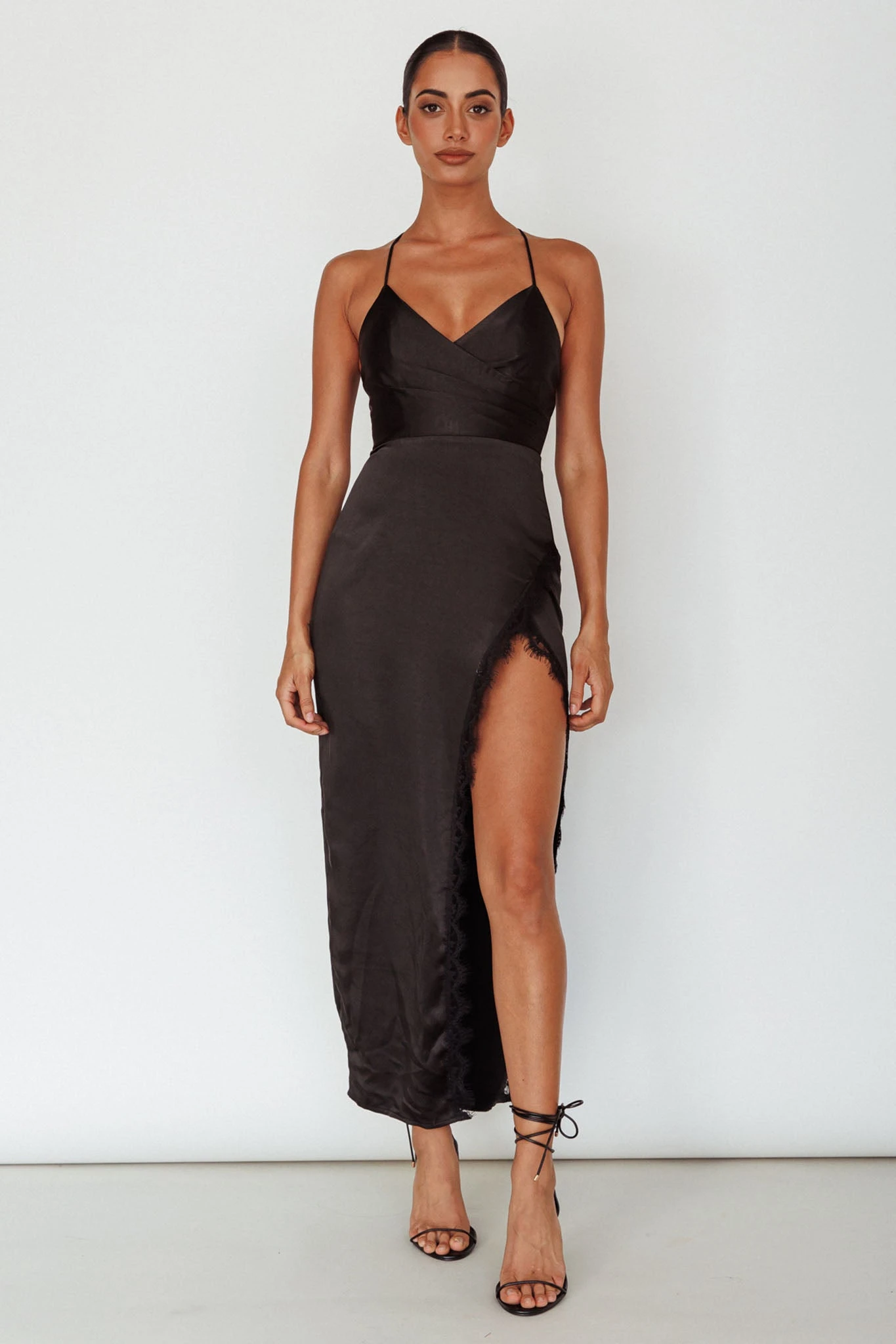 Winter Moon Lace Trim Midi Dress Black - Image 8