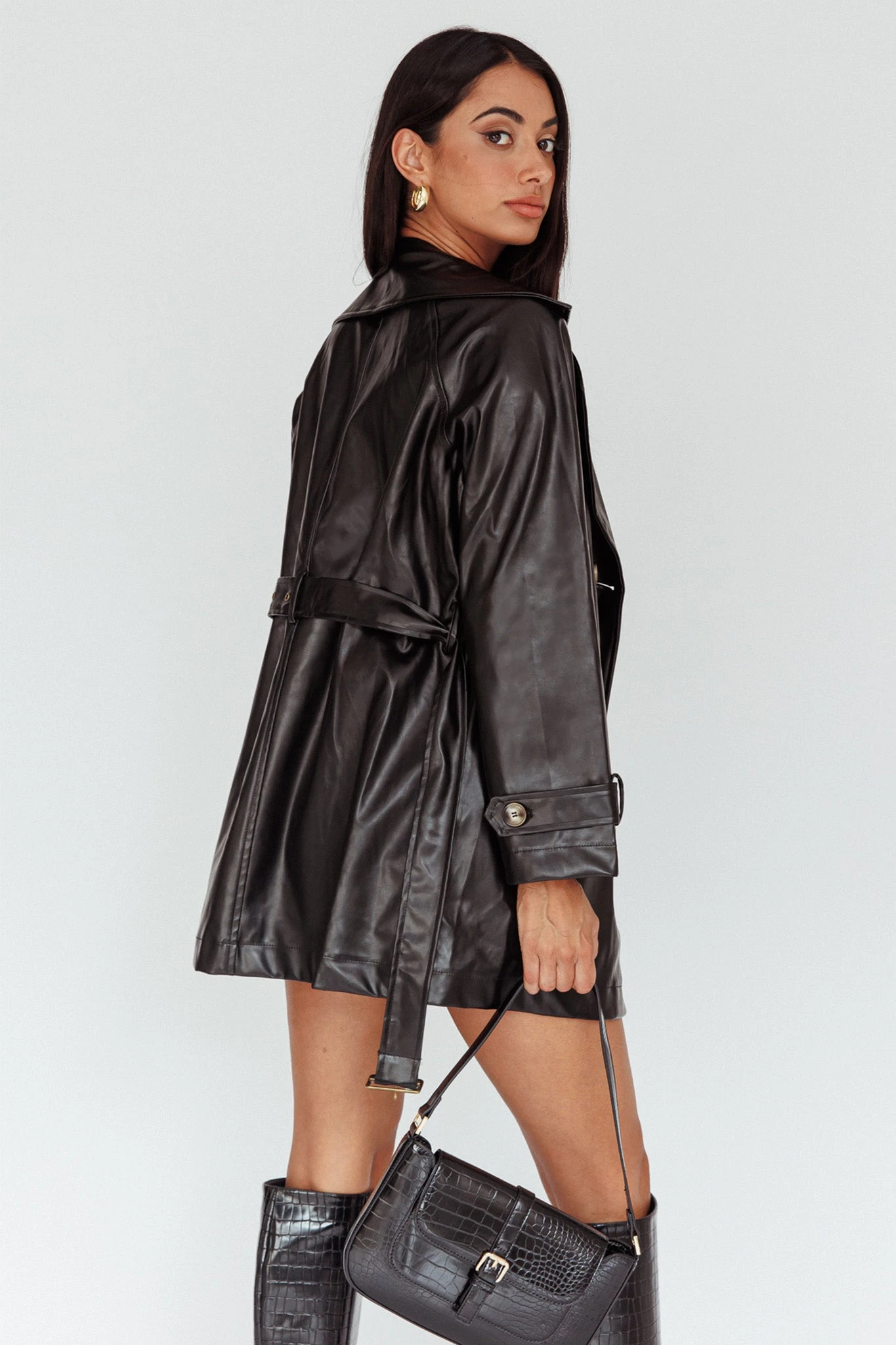 Noa Faux Leather Belted Jacket Black - Image 2