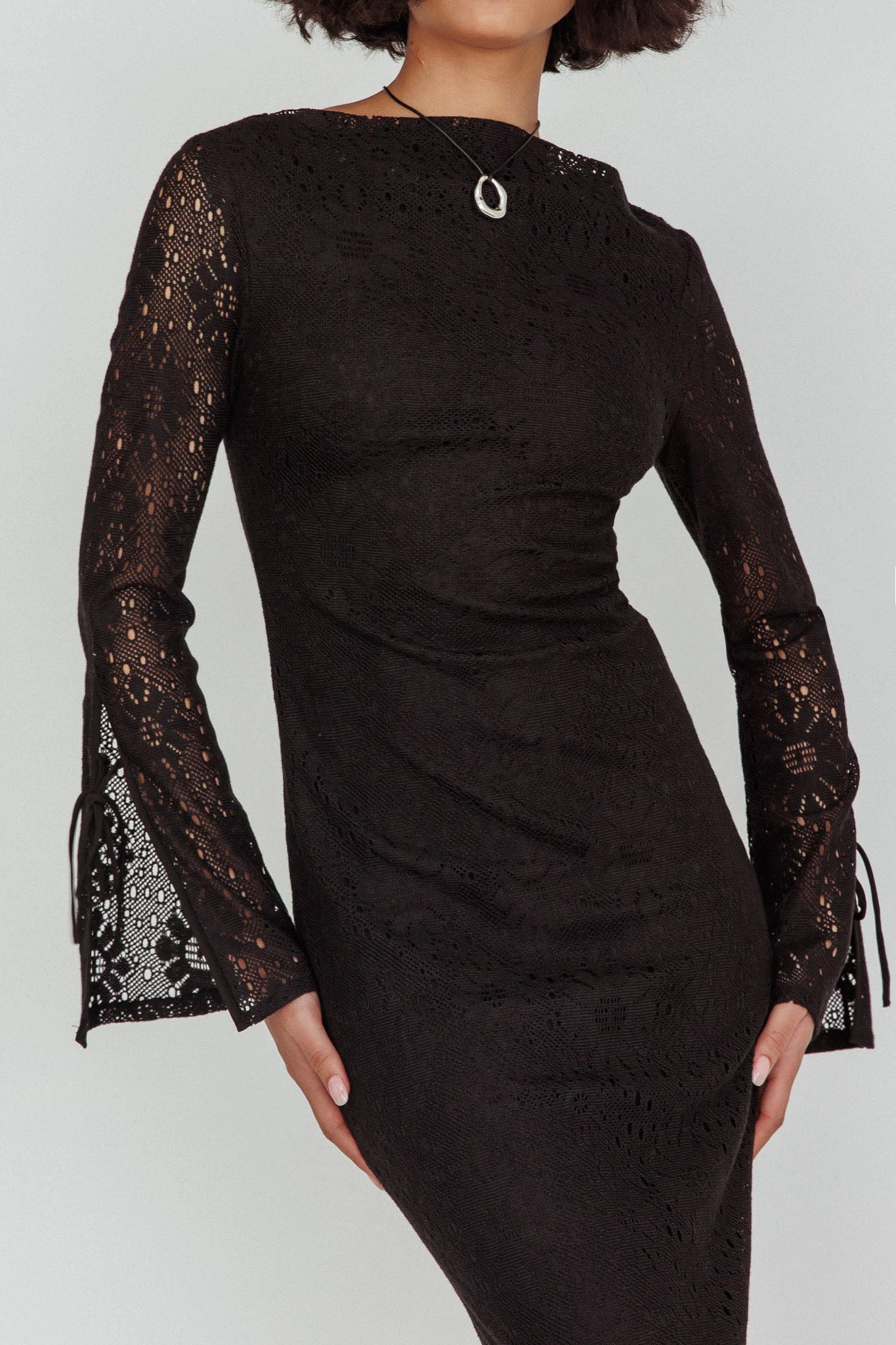 Kalia Long Sleeve Lace Midi Dress Black - Image 4