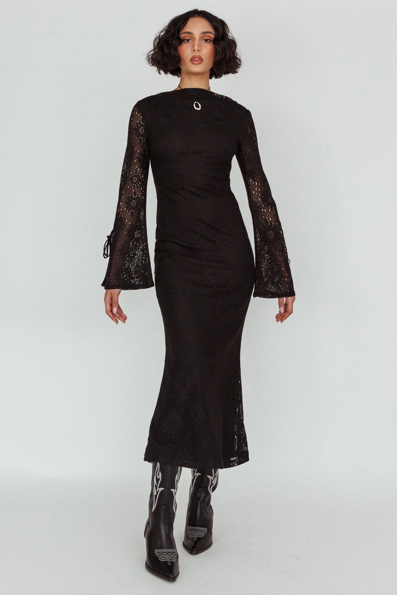 Kalia Long Sleeve Lace Midi Dress Black - Image 5