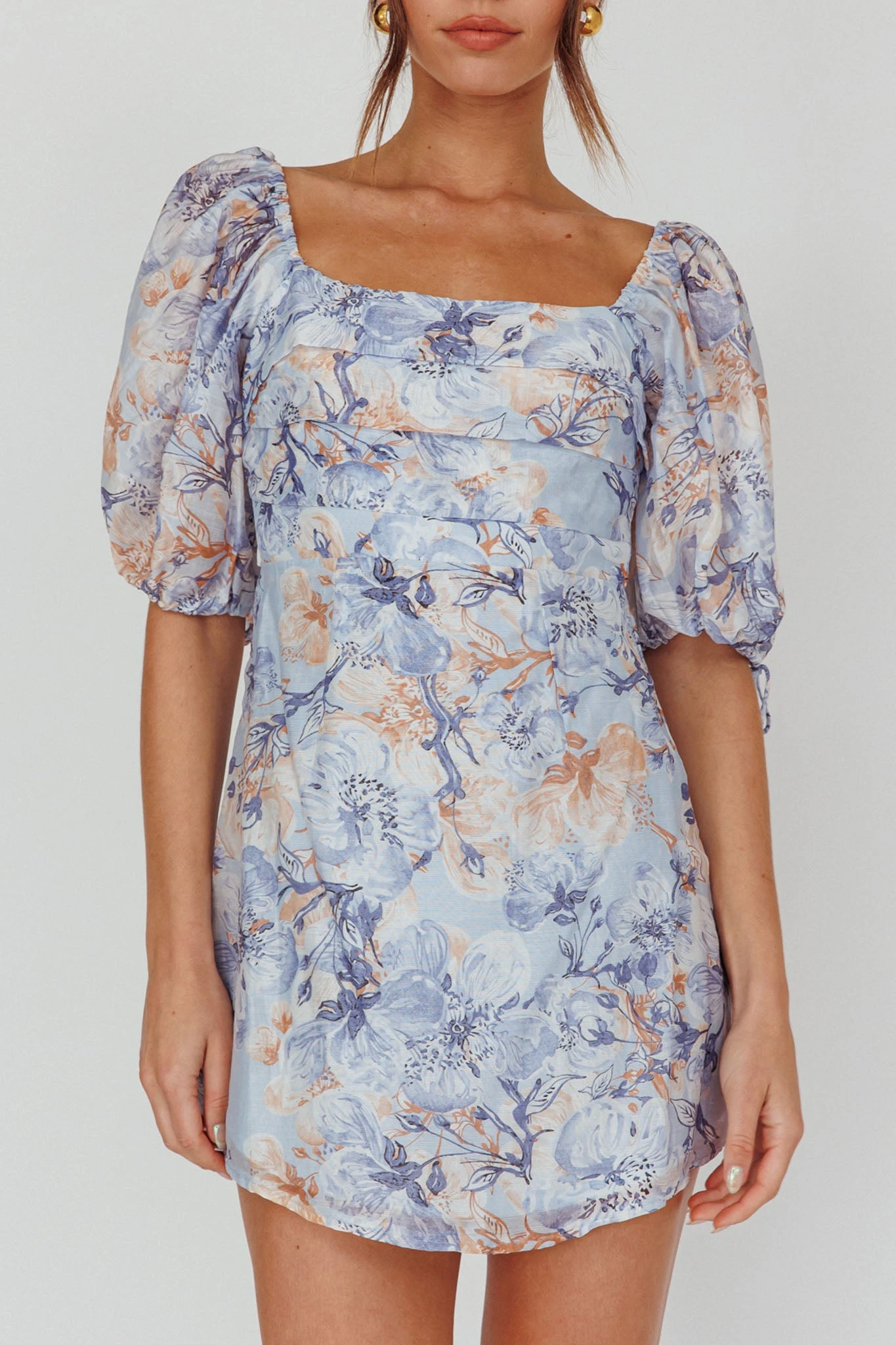 Addicted To Love Pleated Bust Dress Floral Blue/Mocha - Image 6