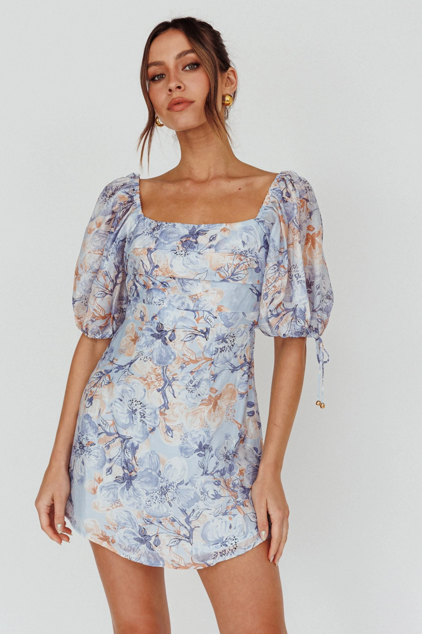 Addicted To Love Pleated Bust Dress Floral Blue/Mocha - Image 5