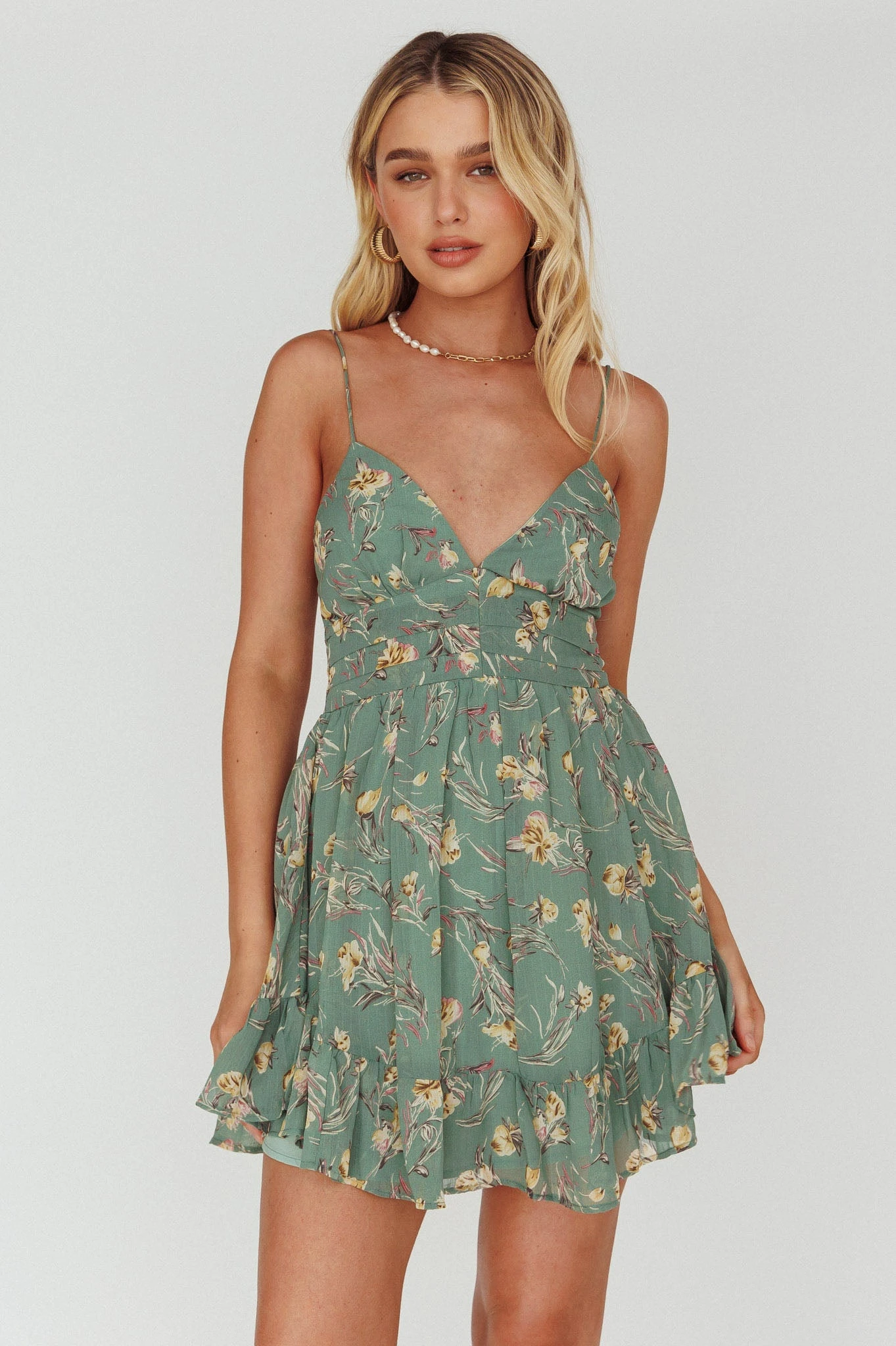 Got Love Frill Hem Mini Dress Floral Sage - Image 5