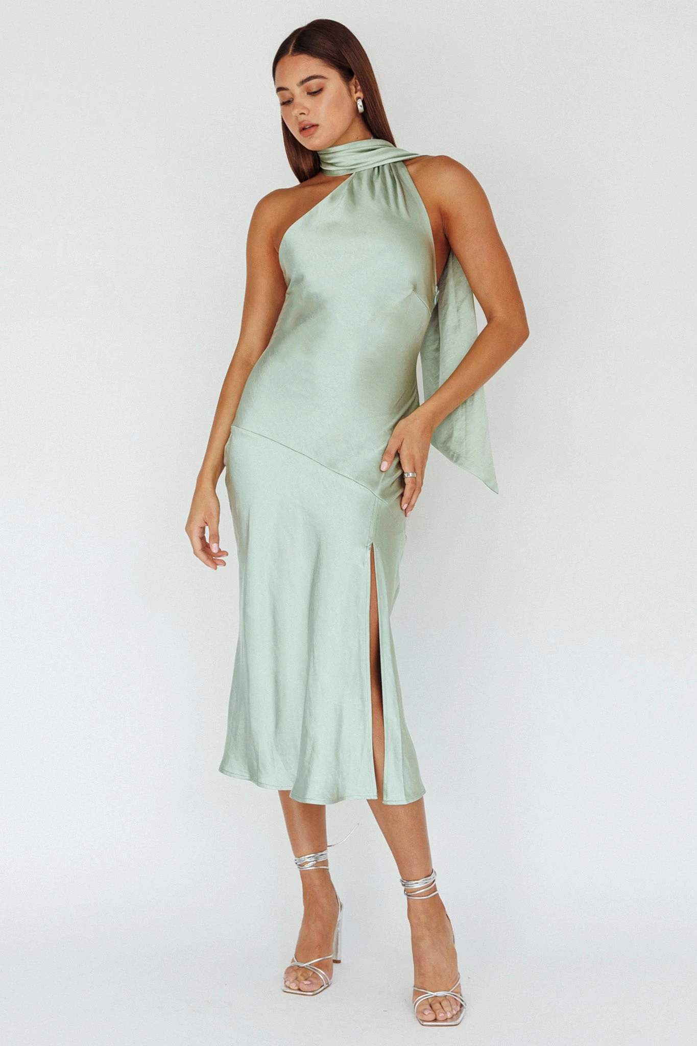 Italian Summer Tie Neck Midi Dress Sage - Image 3