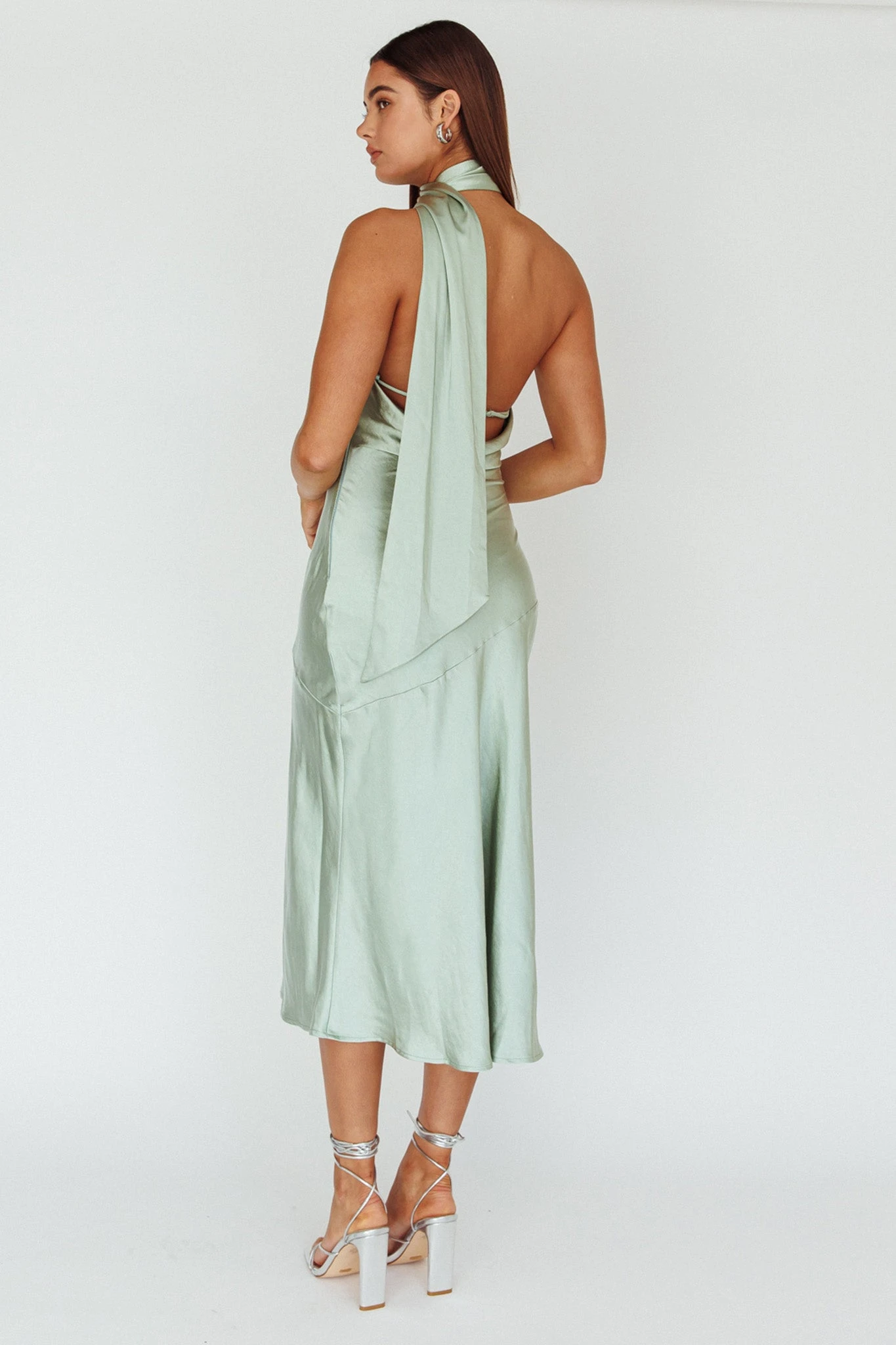 Italian Summer Tie Neck Midi Dress Sage - Image 2