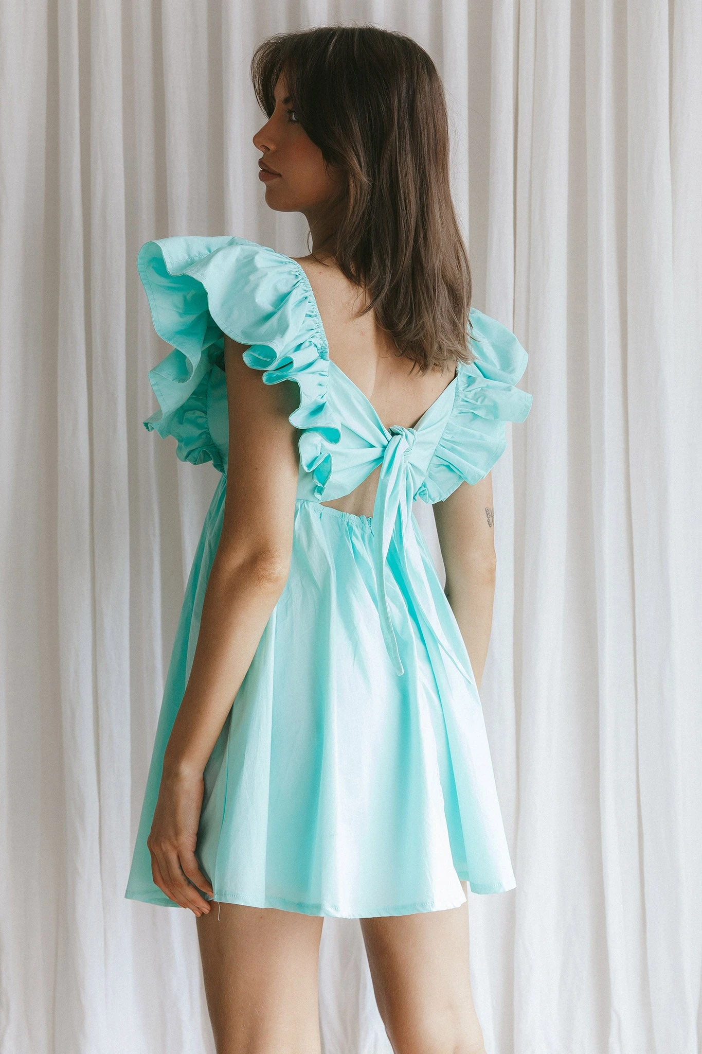 Marlina Ruffle Sleeve Babydoll Mini Dress Mint - Image 2