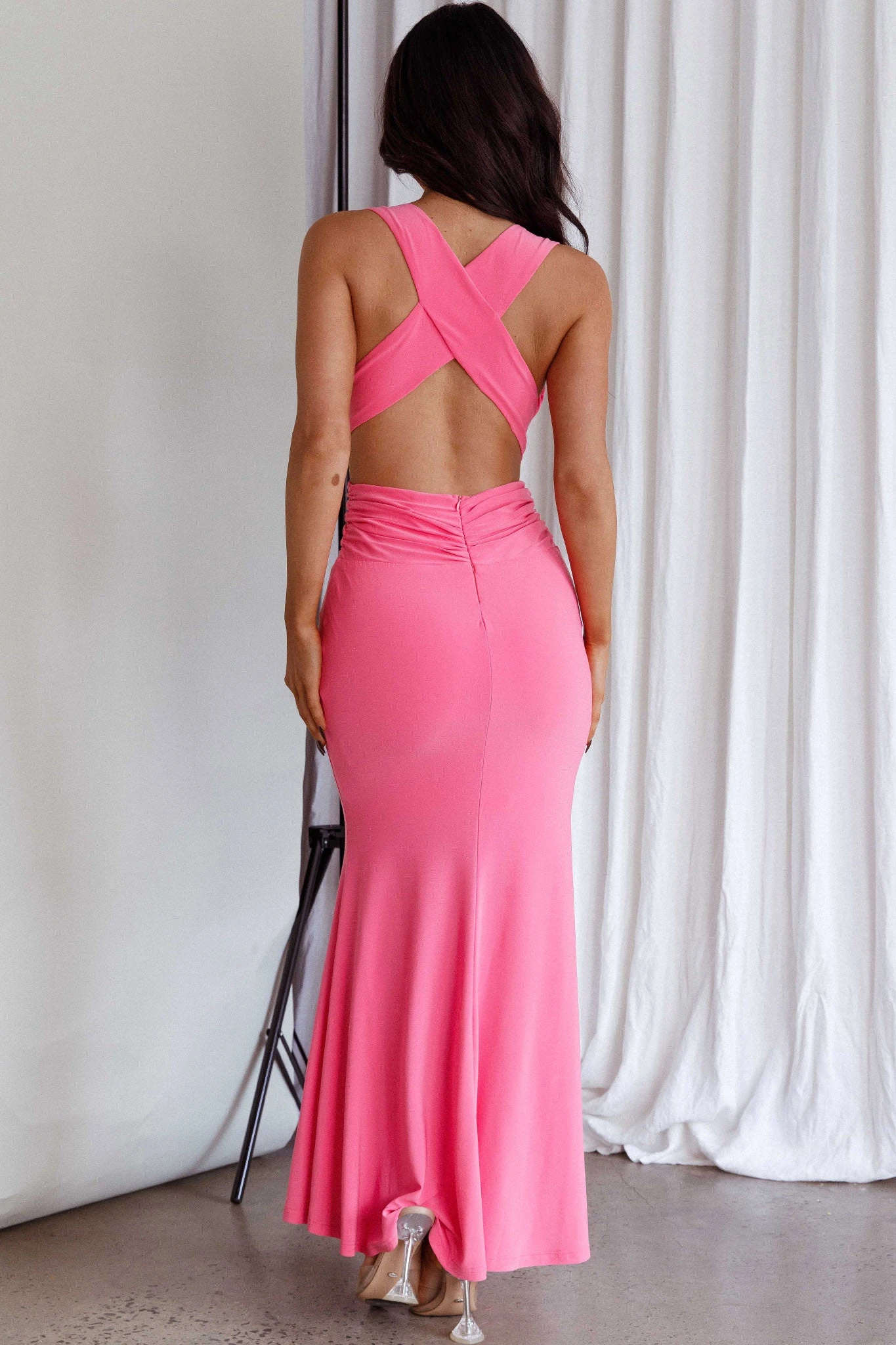 High Life Plunging Neckline Maxi Dress Hot Pink - Image 2