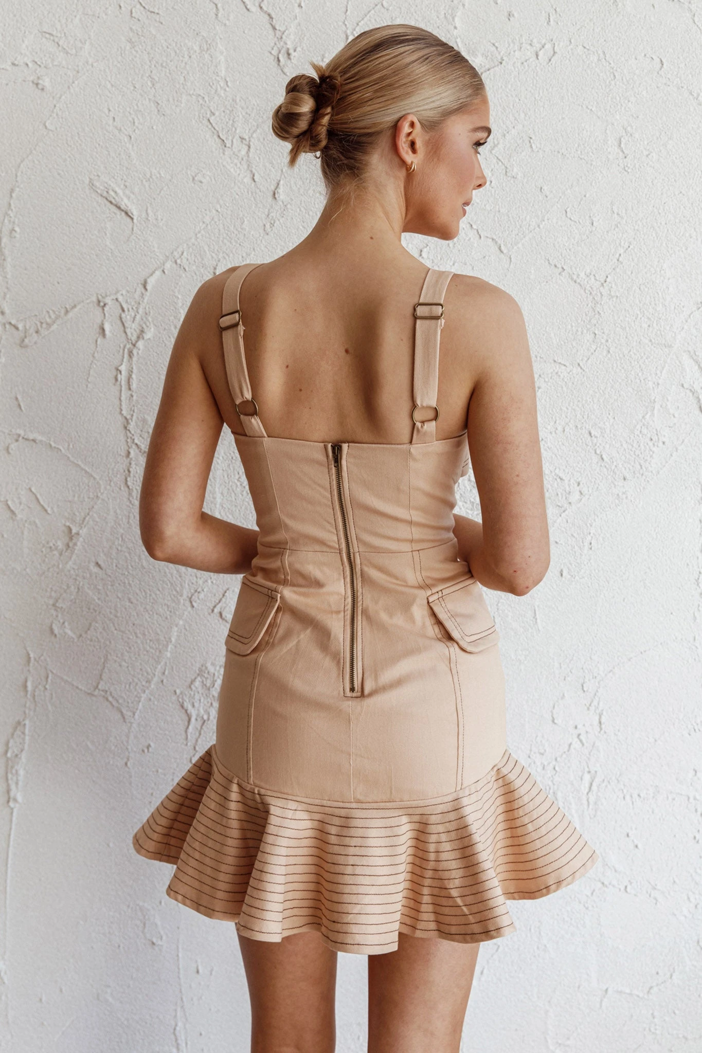 Riverside Ruffle Hem Mini Dress Oat - Image 2