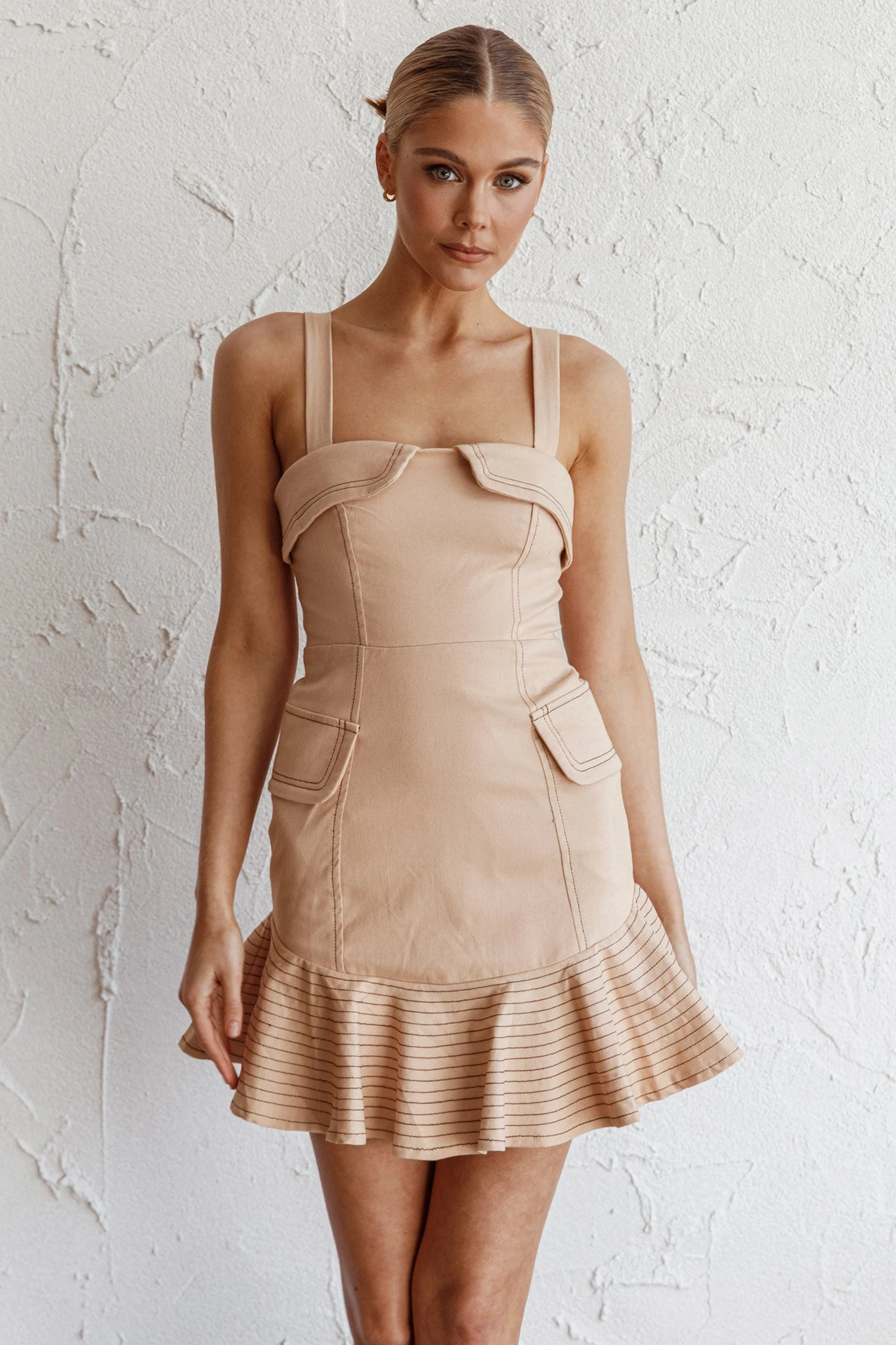 Riverside Ruffle Hem Mini Dress Oat - Image 5