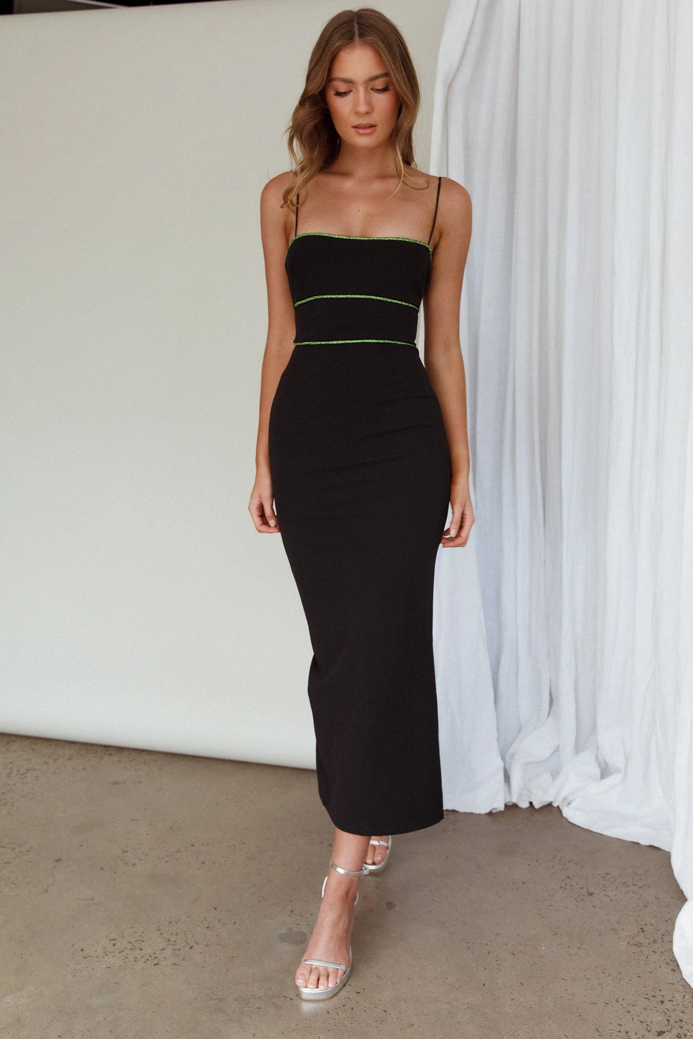 Esperance Diamante Trim Midi Dress Black - Image 6