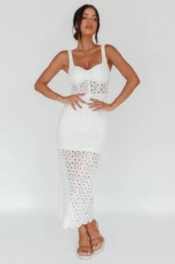 Milano Crochet Lace Midi Dress White