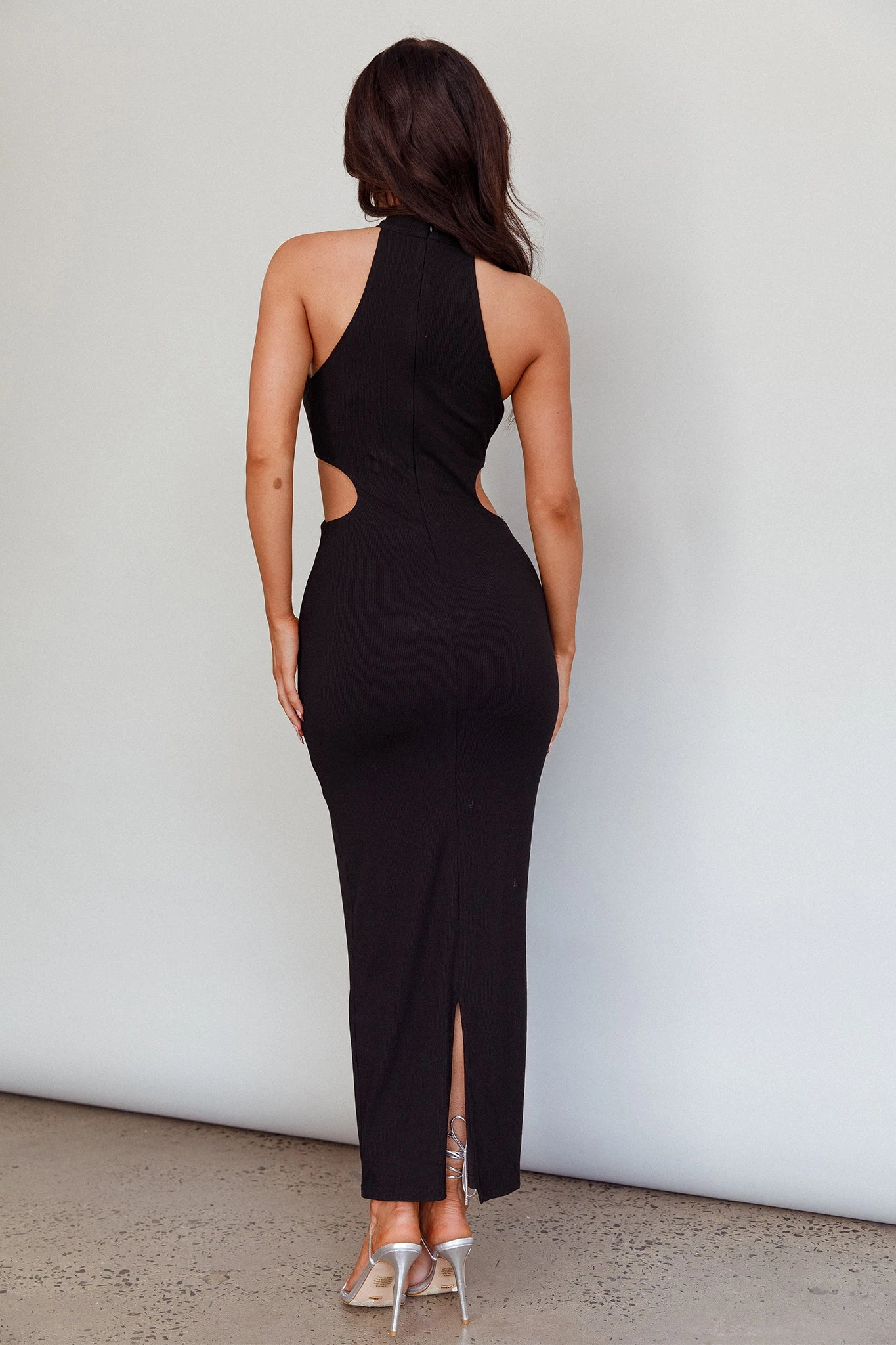 Estella Keyhole Ribbed Midi Dress Black - Image 2