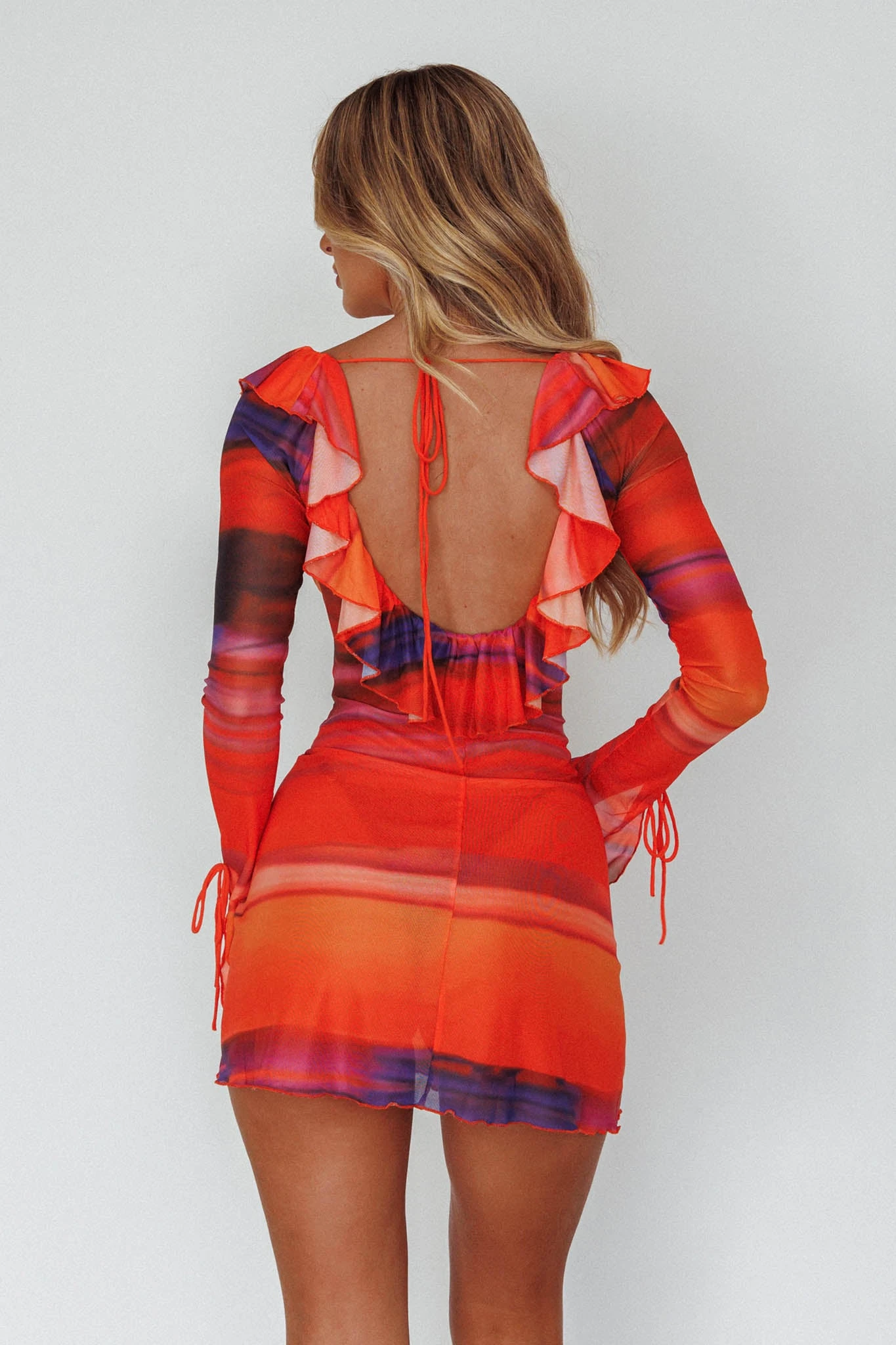 Bohemia Tied Bust Long Sleeve Dress Orange - Image 2